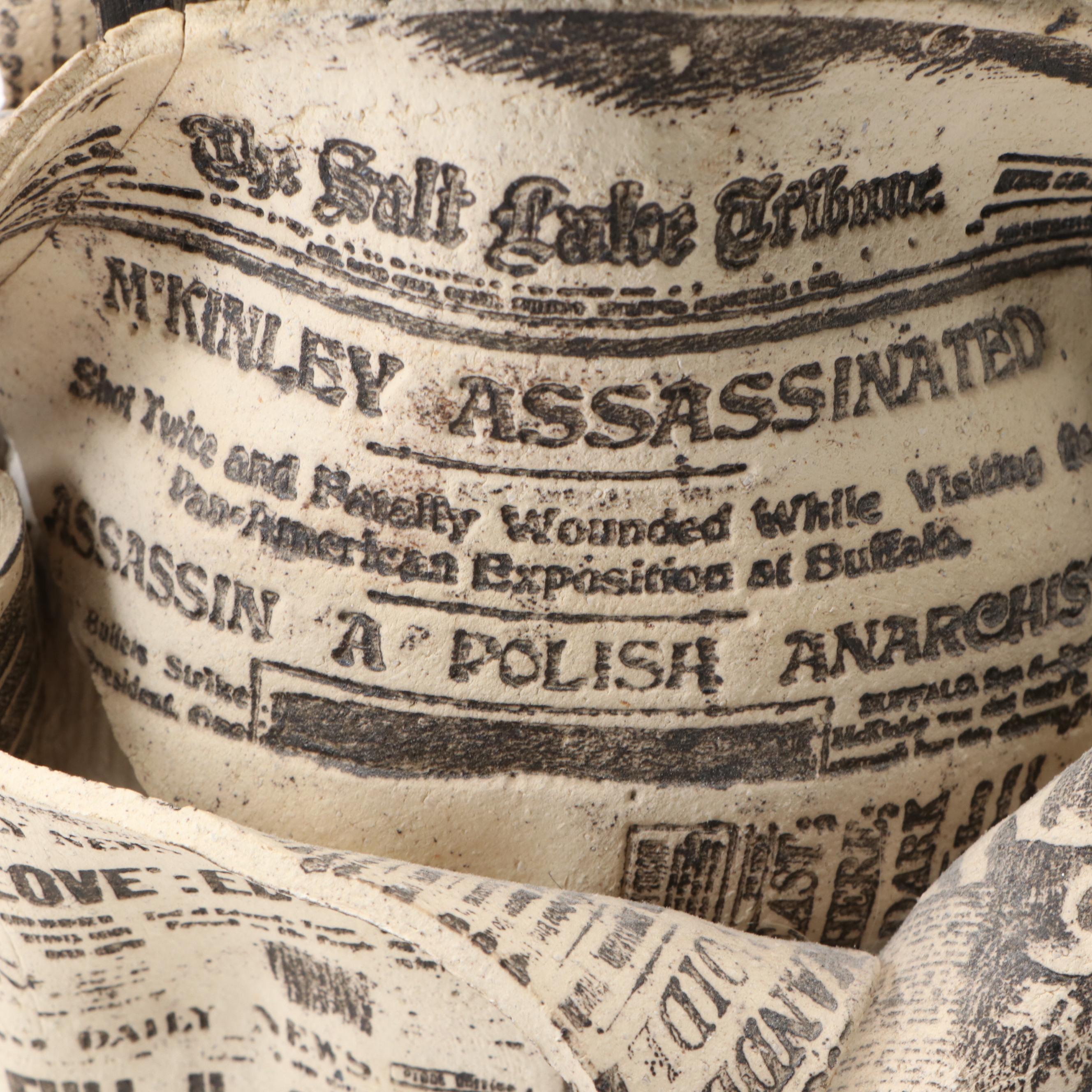 Larry Krogh Art Pottery Newspaper Pitcher, Late 20th Century