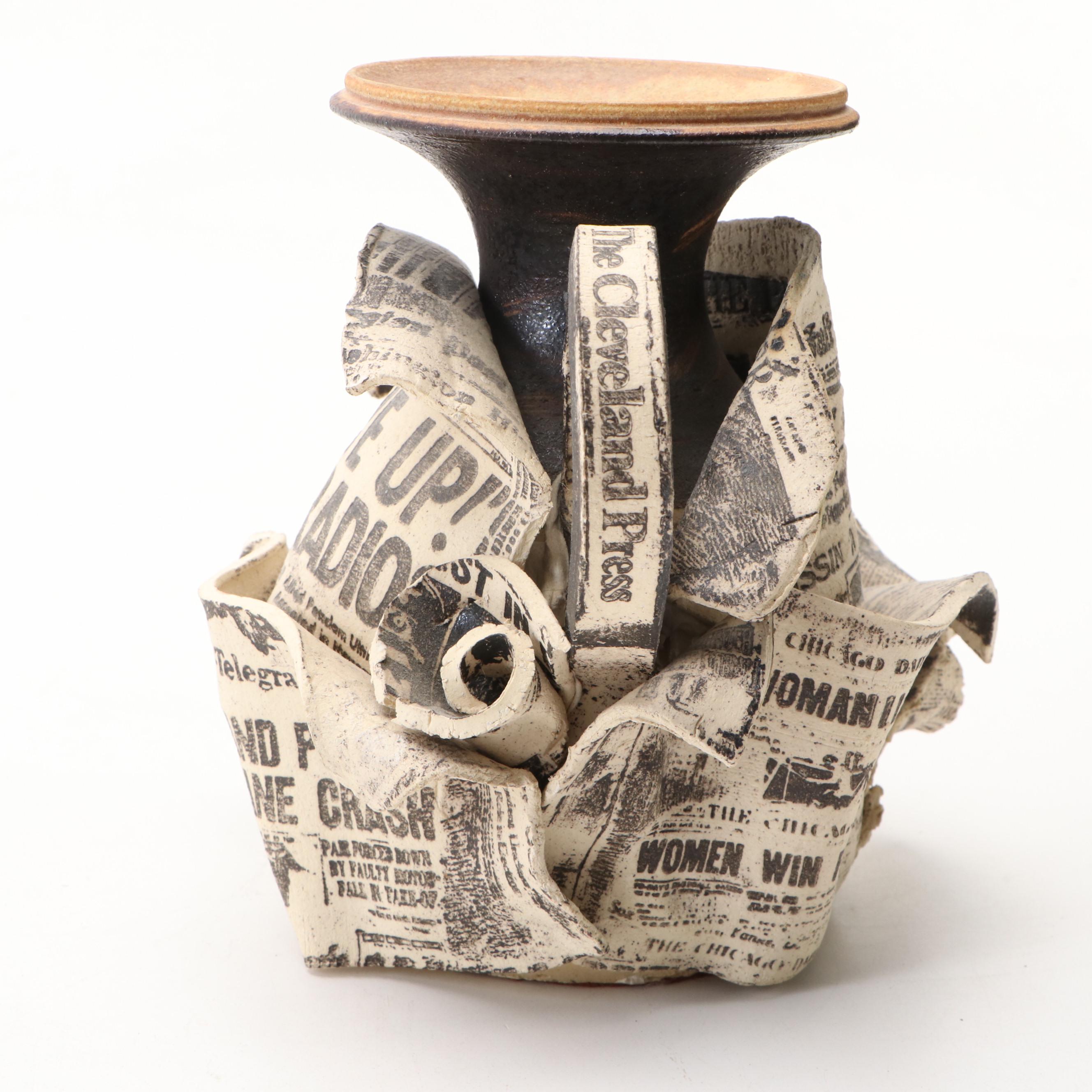 Larry Krogh Art Pottery Newspaper Pitcher, Late 20th Century