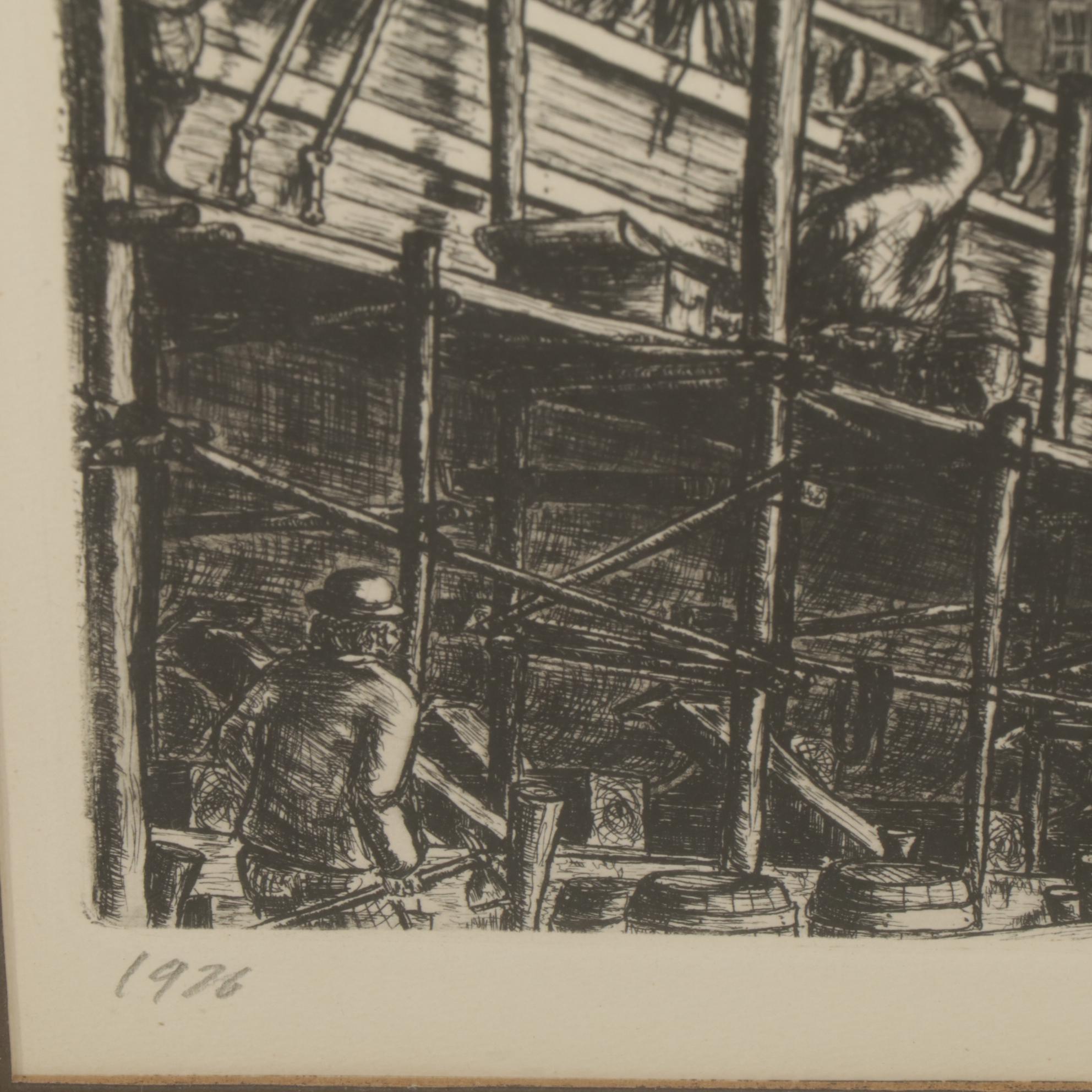 Alan Jay Gaines "Tall Ships" Intaglio Print, 1976