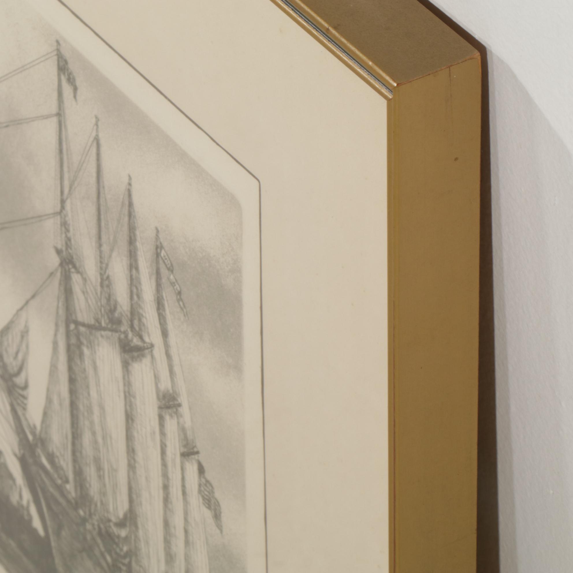 Alan Jay Gaines "Tall Ships" Intaglio Print, 1976