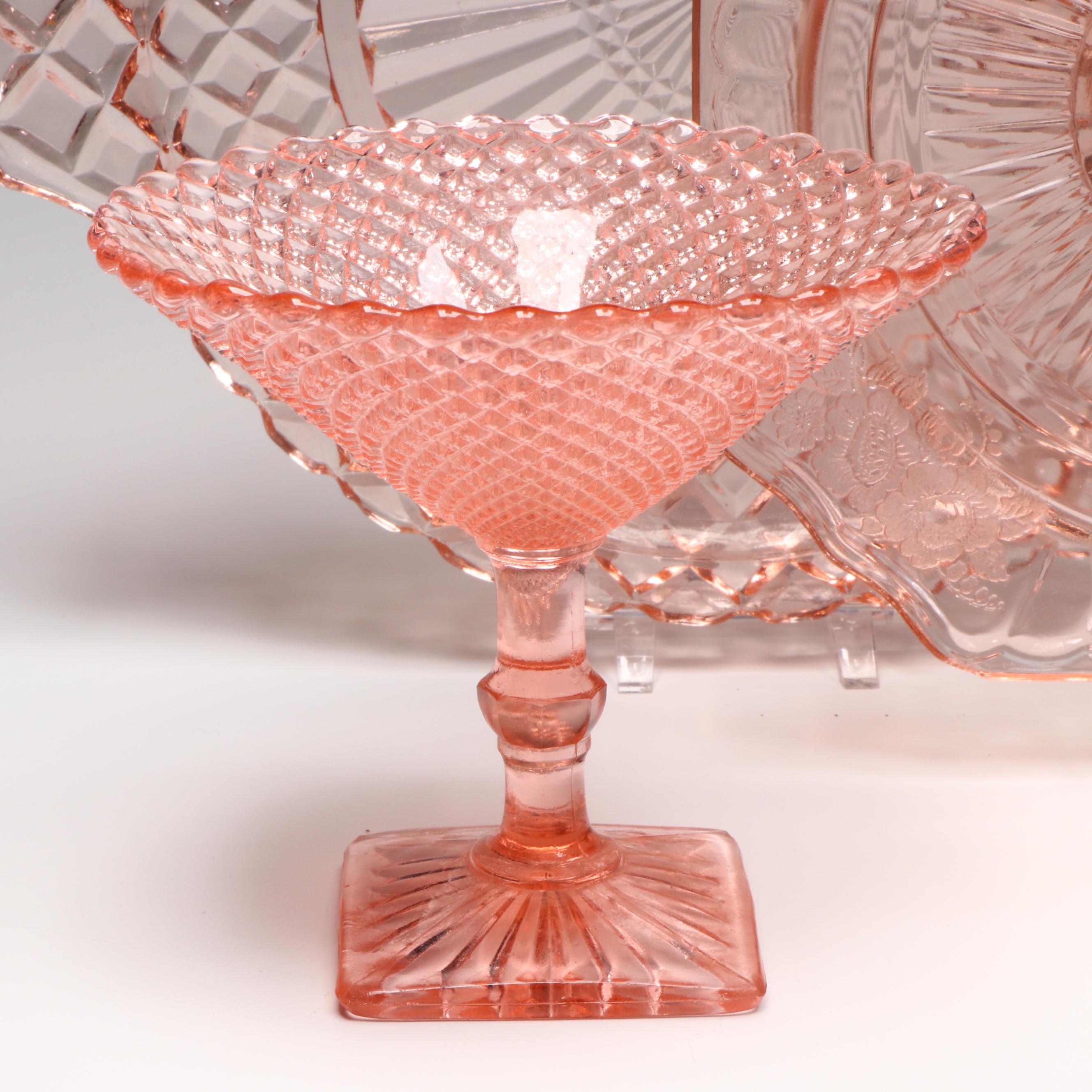 Anchor Hocking "Waterford" Cake Plates with Other Pink Depression Glass