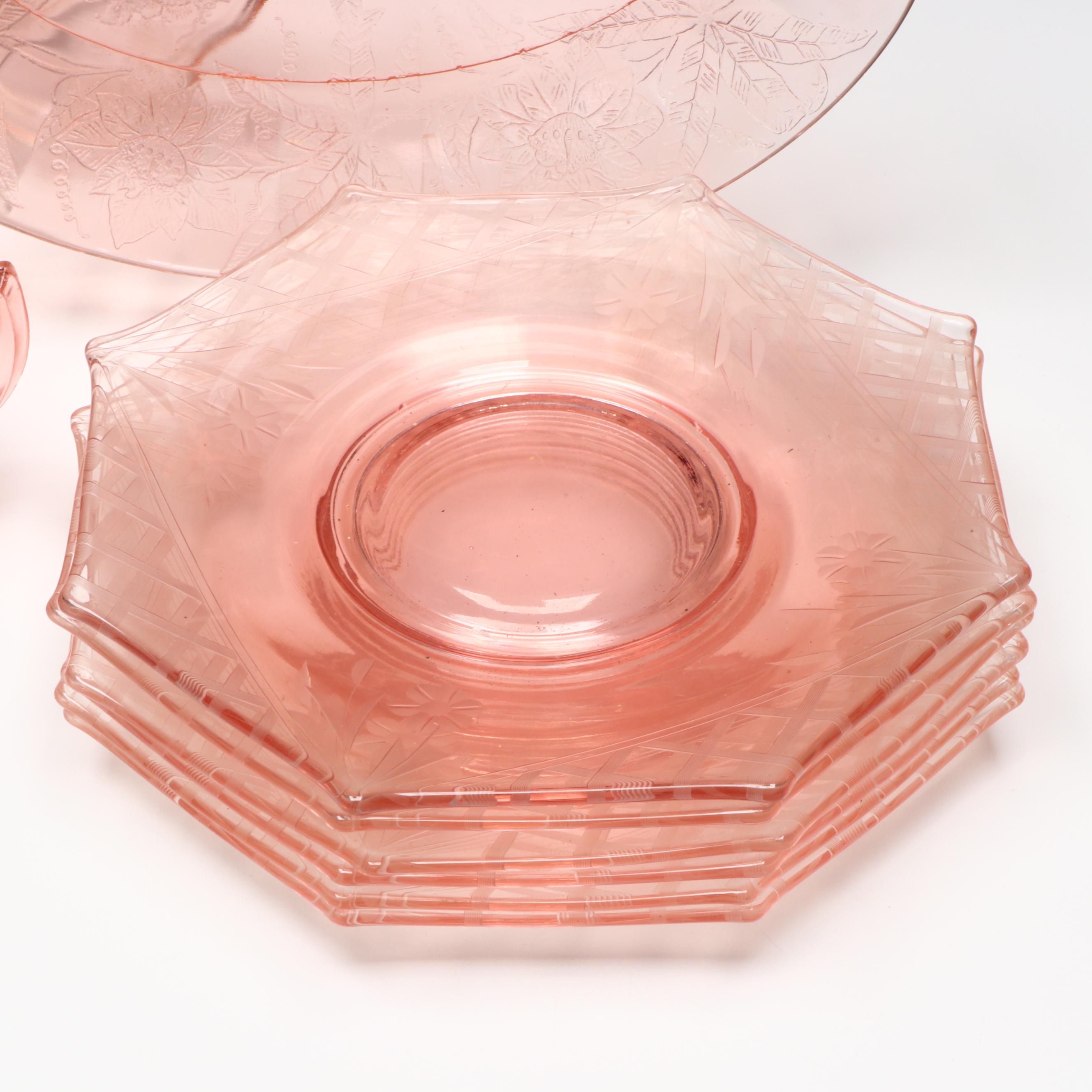 Anchor Hocking "Waterford" Cake Plates with Other Pink Depression Glass