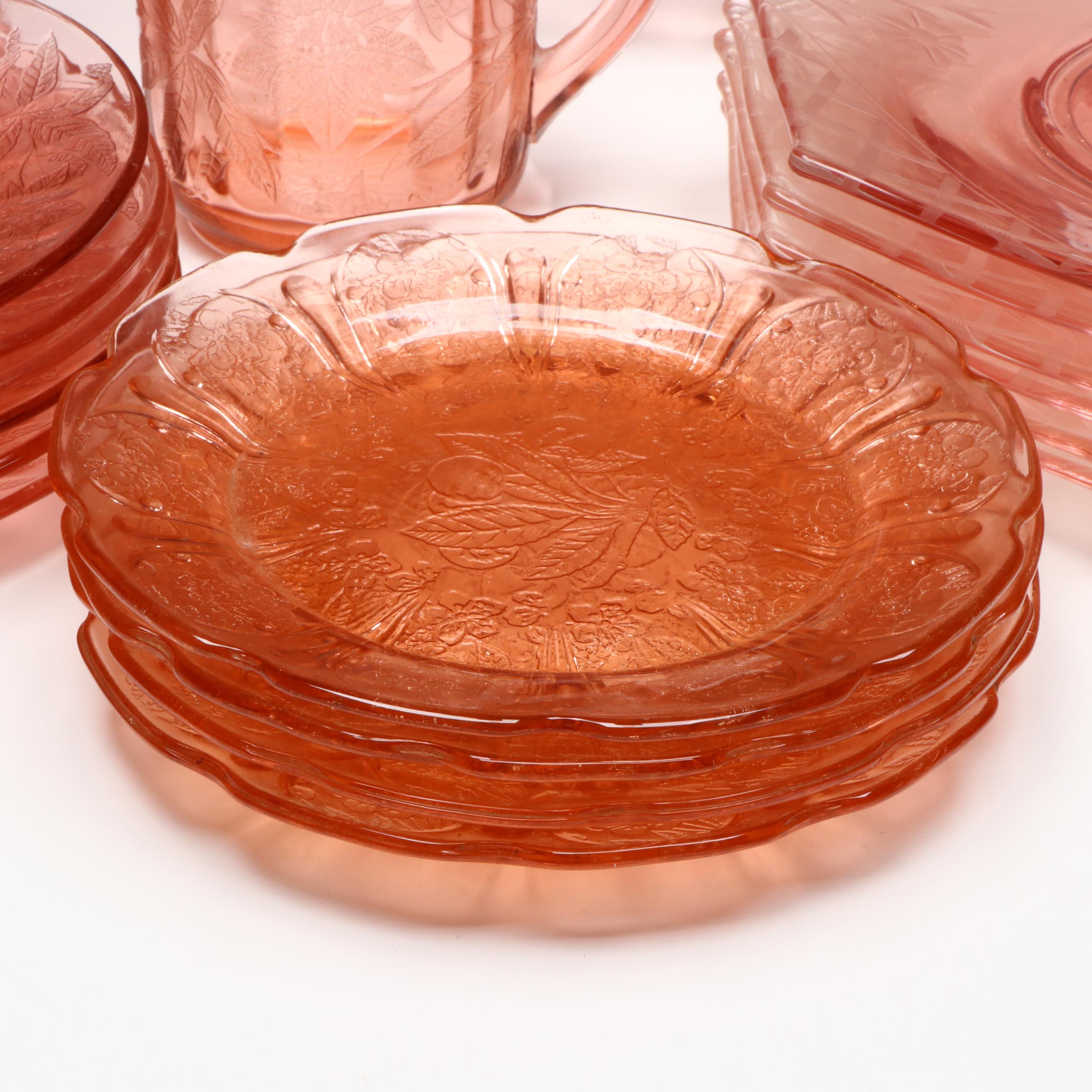 Anchor Hocking "Waterford" Cake Plates with Other Pink Depression Glass