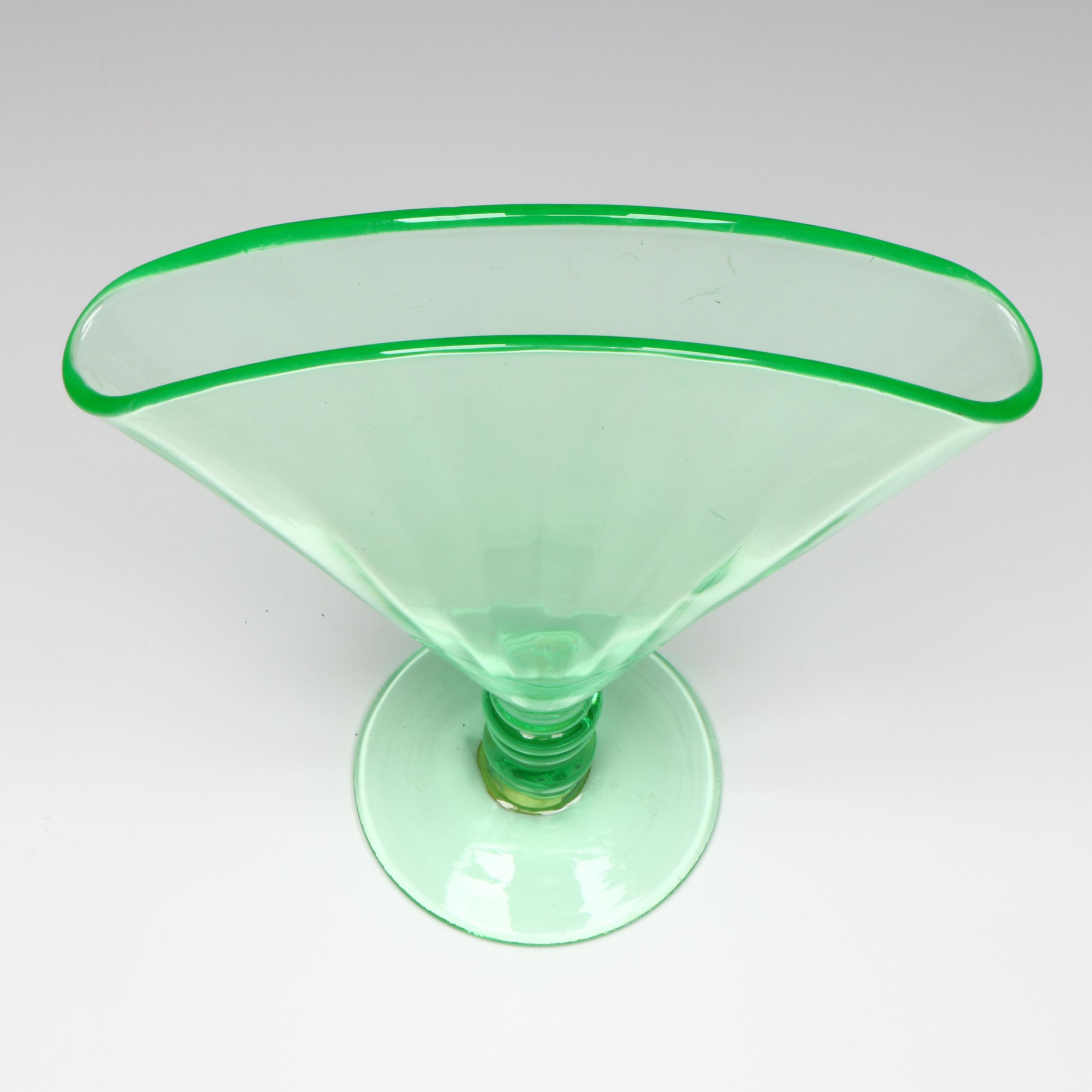 Art Deco Green Ribbed Uranium Glass Vase, Early to Mid-20th Century