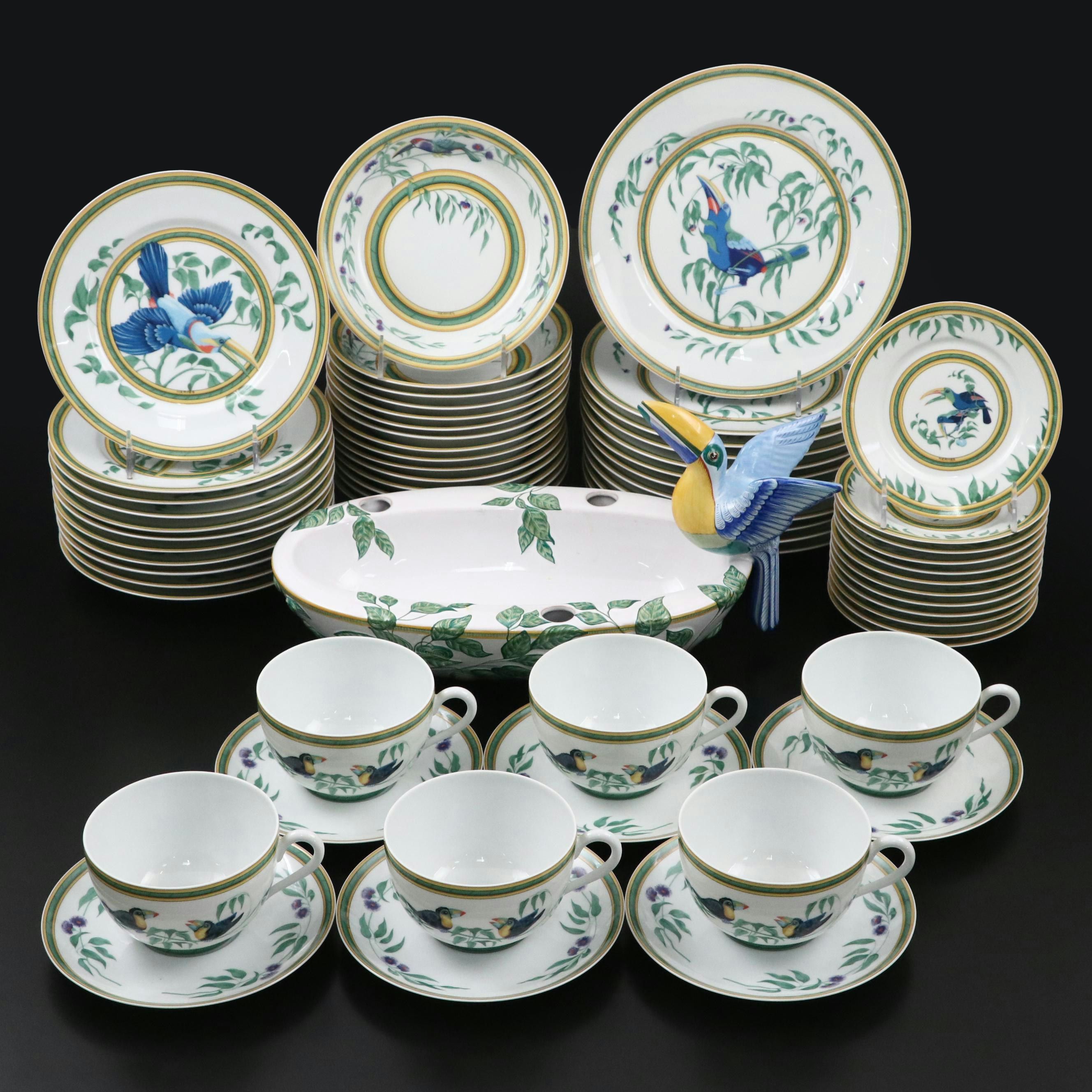 Hermès "Toucans" Porcelain Dinnerware and Planter, 1991–2017