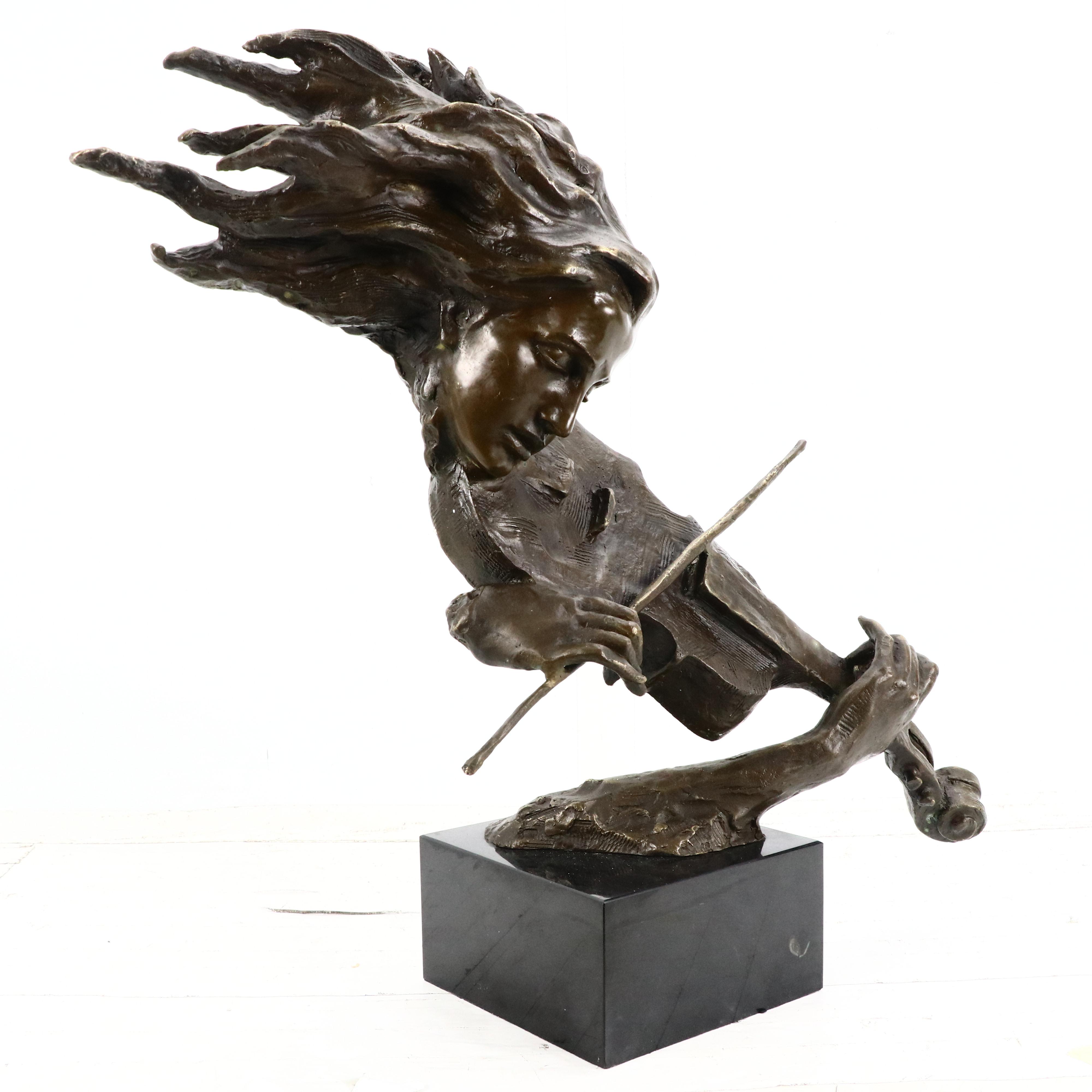 Bronze Sculpture of Woman Playing Violin