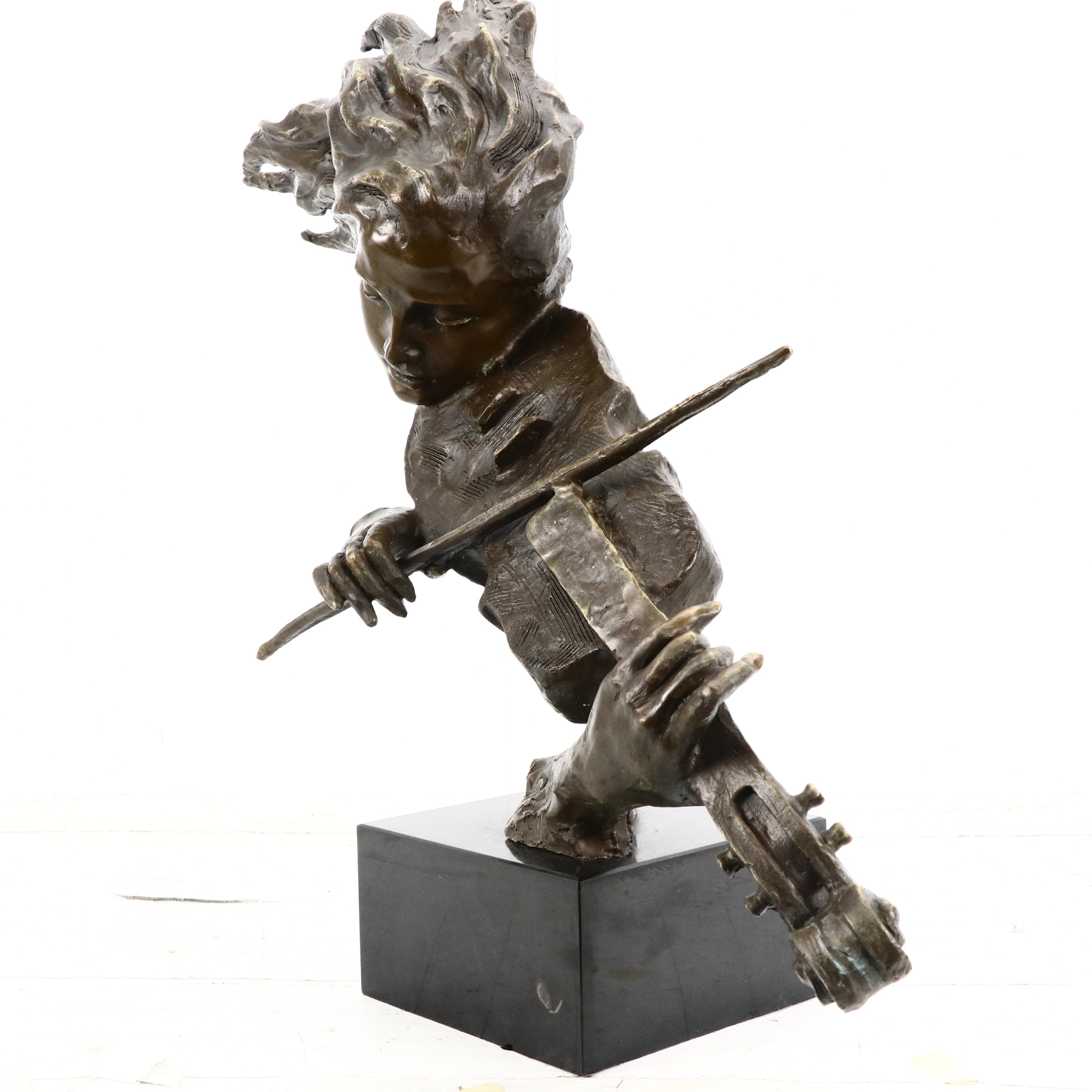 Bronze Sculpture of Woman Playing Violin