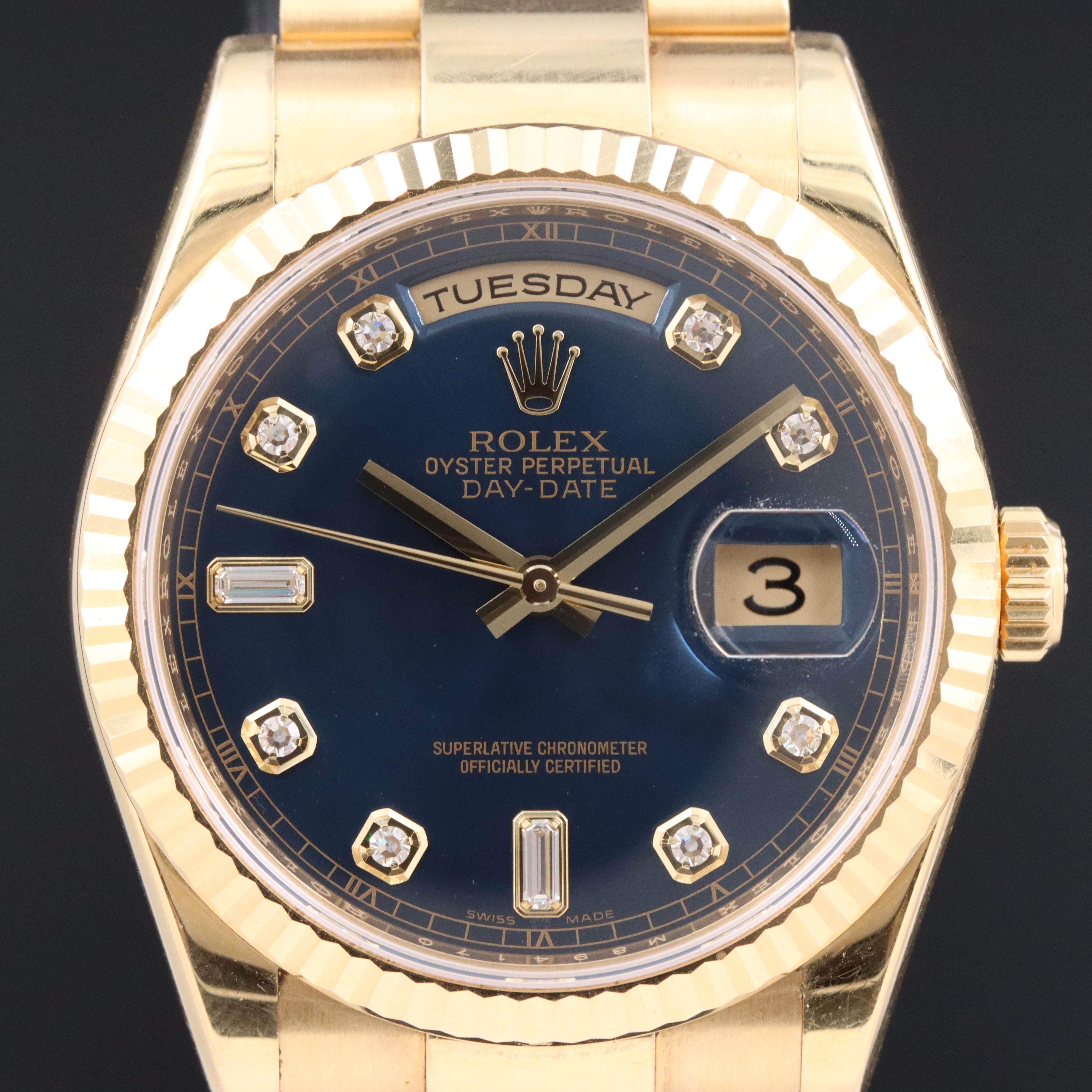 Rolex Day-Date 36 Factory Diamond Blue Dial 118238 Watch