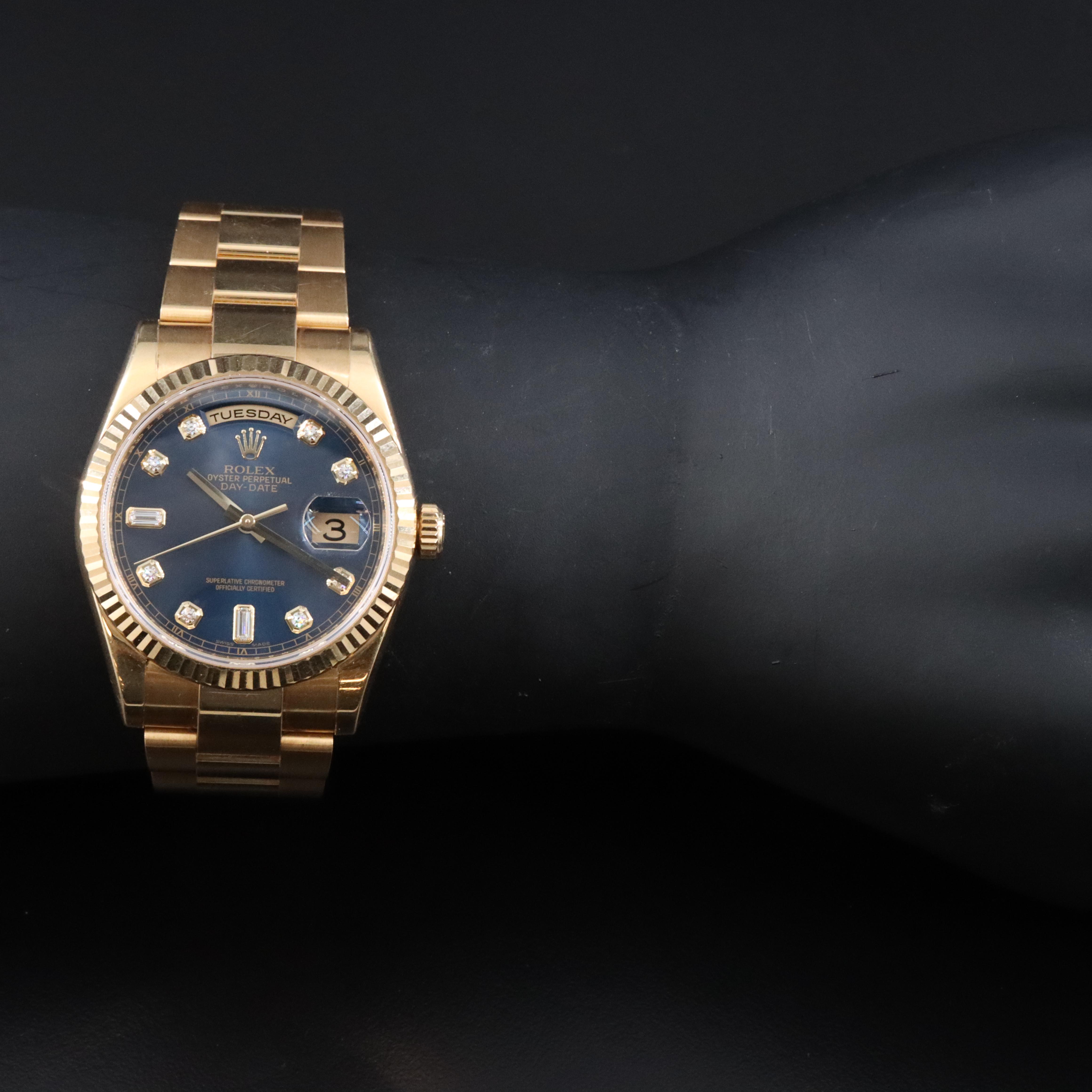 Rolex Day-Date 36 Factory Diamond Blue Dial 118238 Watch
