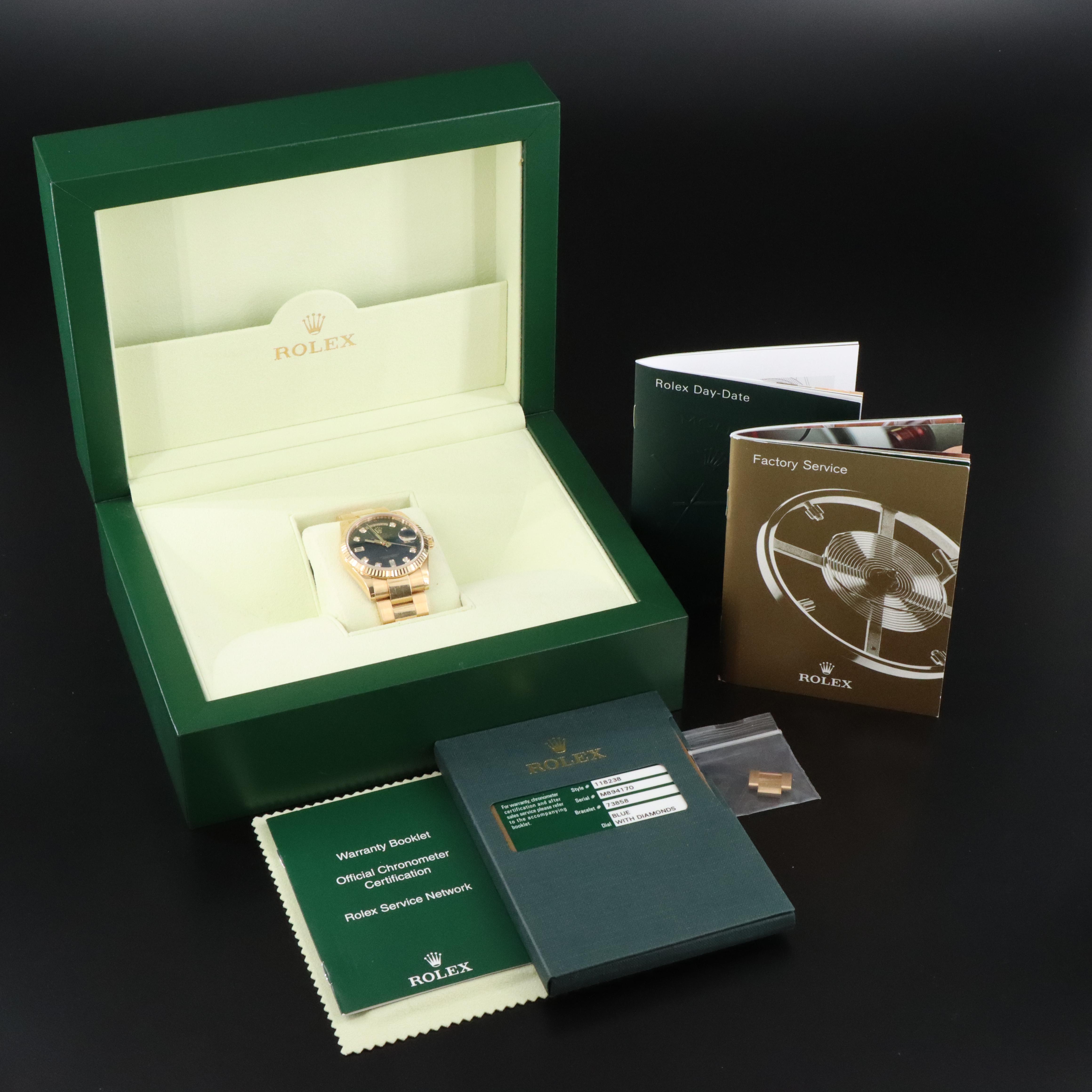 Rolex Day-Date 36 Factory Diamond Blue Dial 118238 Watch