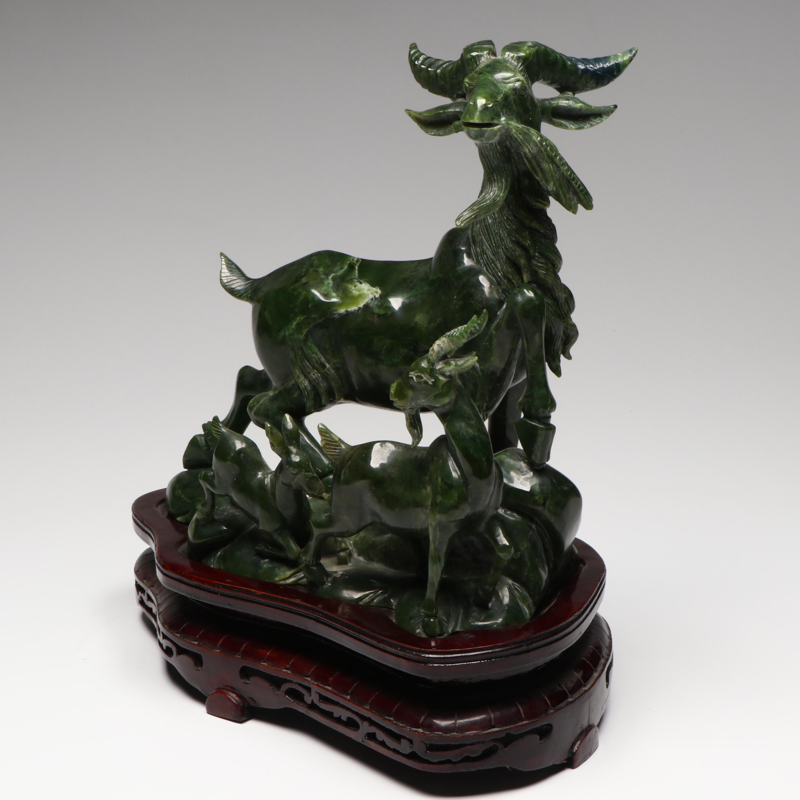 Chinese Carved Nephrite Goat Figural Group