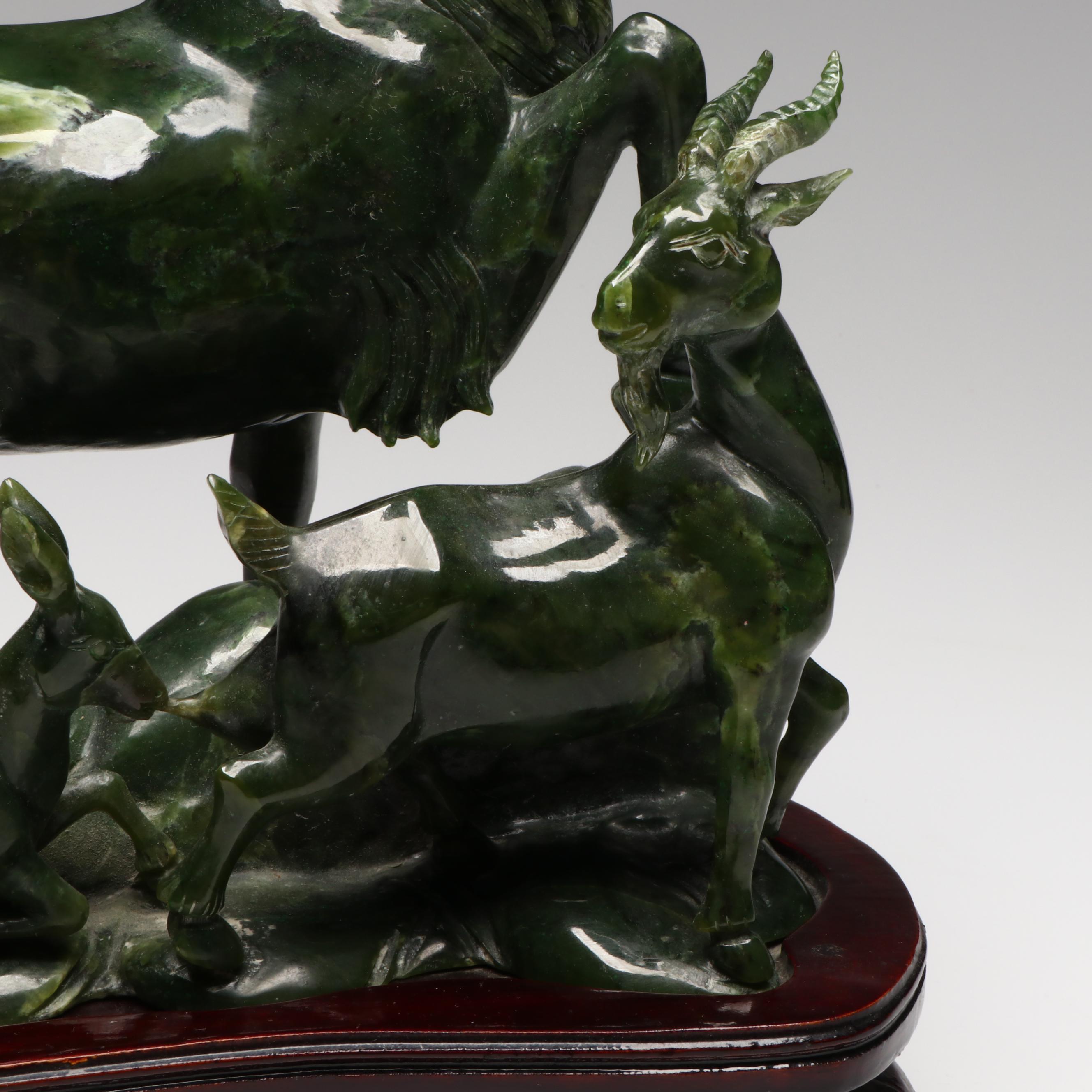 Chinese Carved Nephrite Goat Figural Group