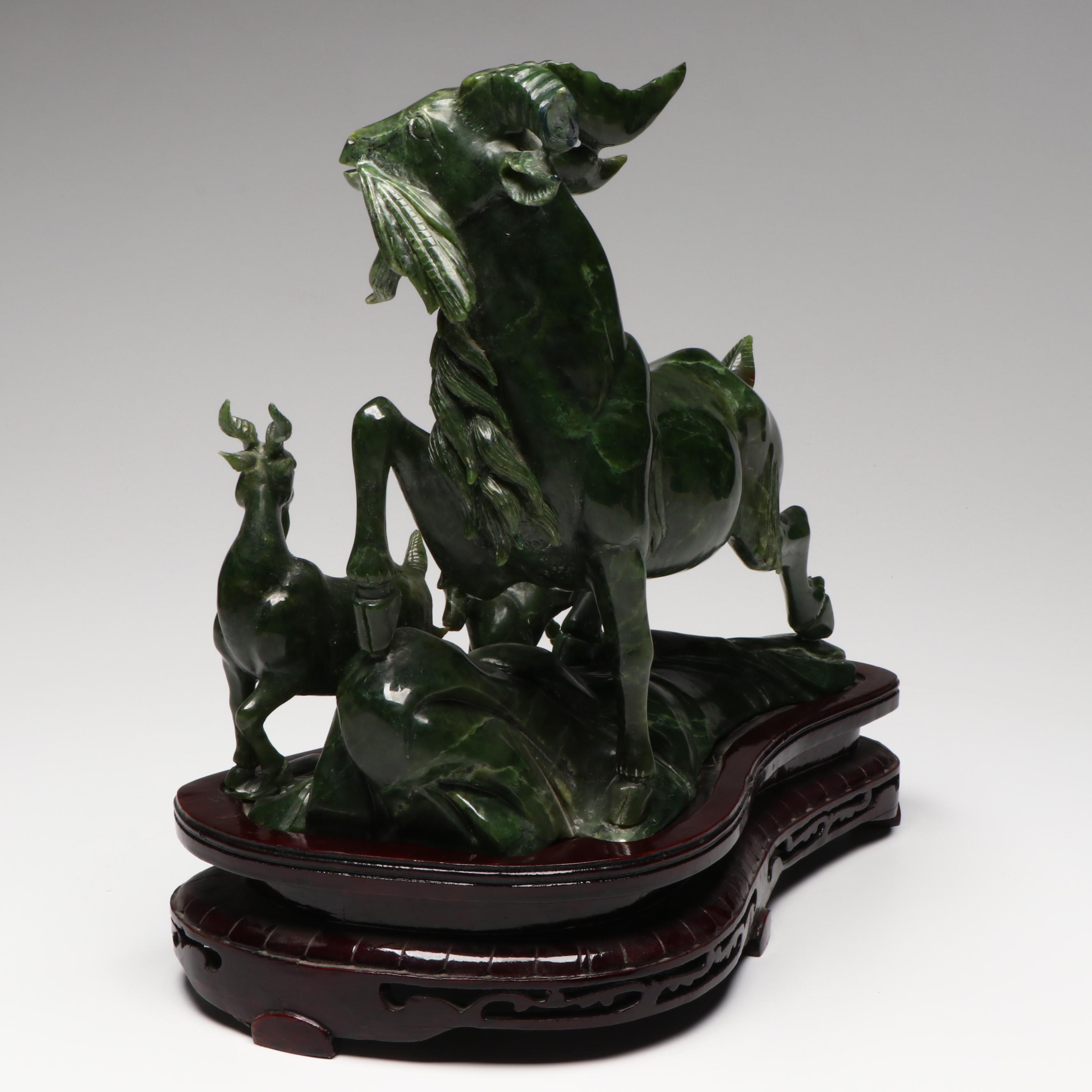 Chinese Carved Nephrite Goat Figural Group