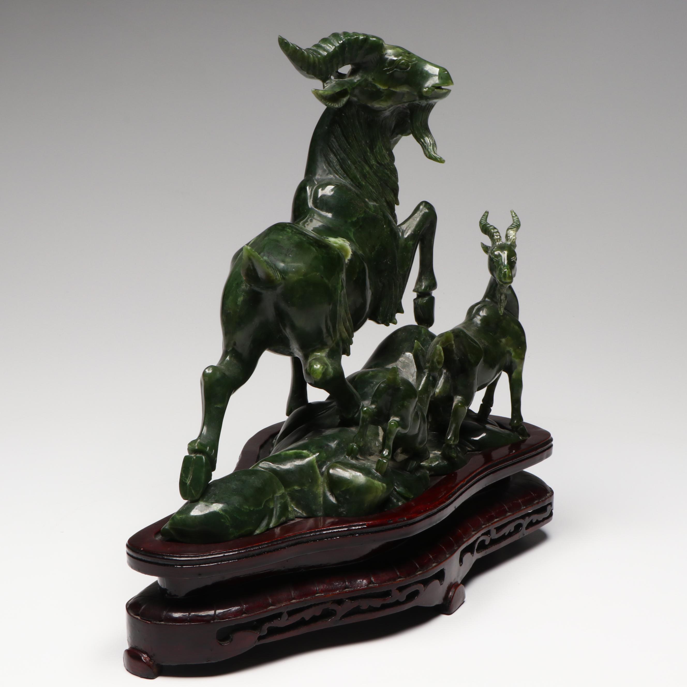 Chinese Carved Nephrite Goat Figural Group
