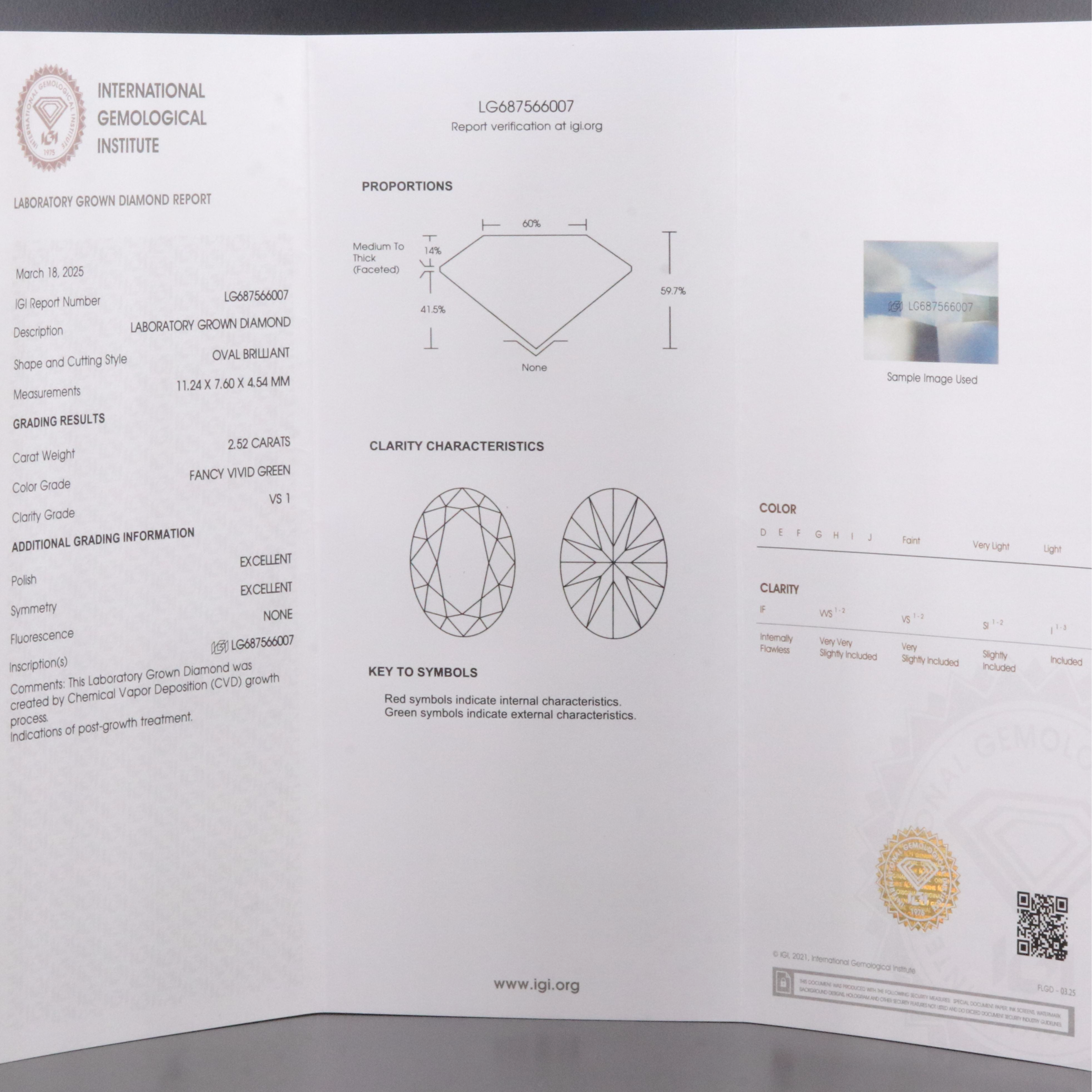 Loose 2.52 CT Lab Grown Fancy Green Diamond with IGI Report