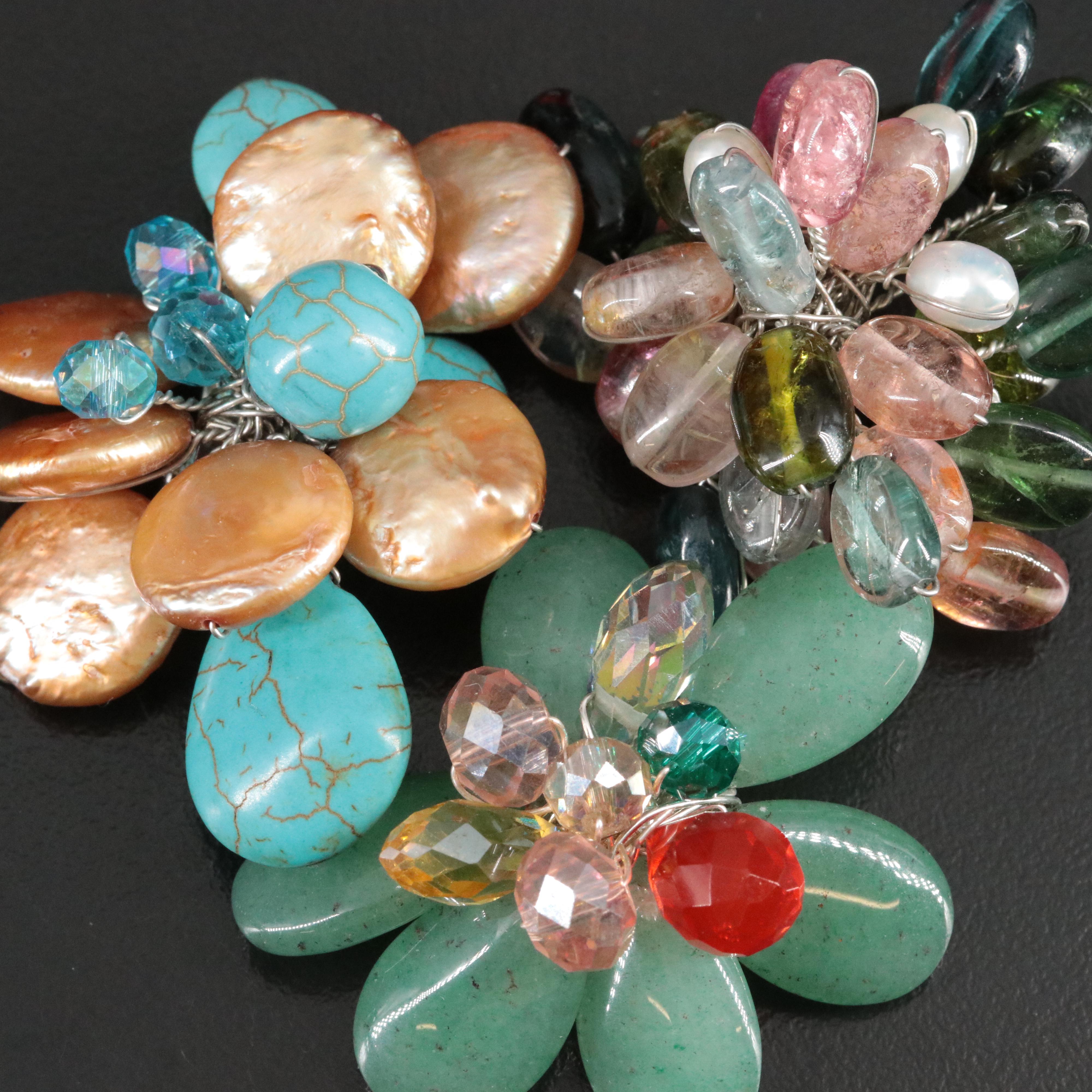 Earring and Brooch Collection Featuring Coral, Faux Turquoise and Cultured Pearl