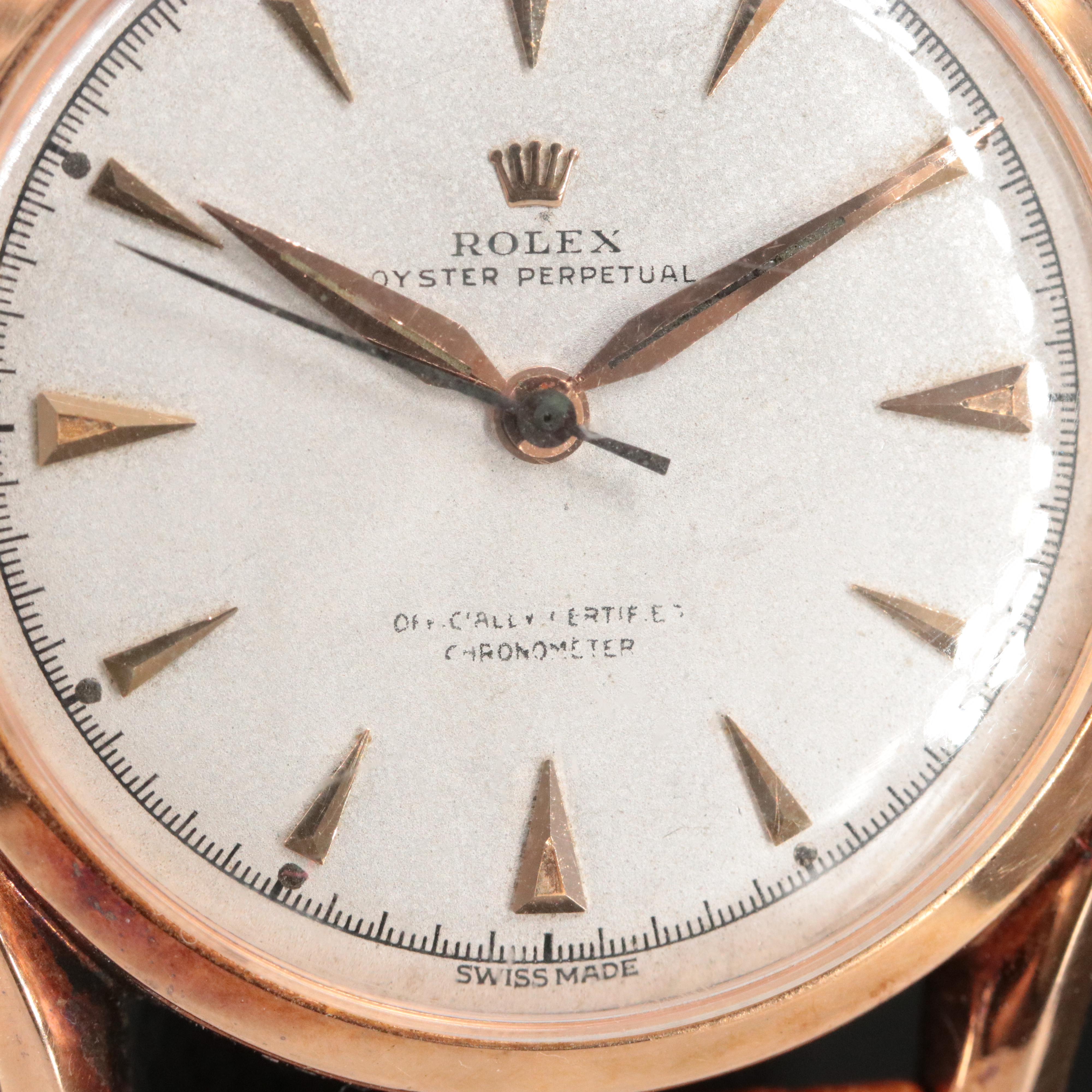 Vintage Rolex Oyster Perpetual 18K Rose Gold Bombay Model 6090 Watch