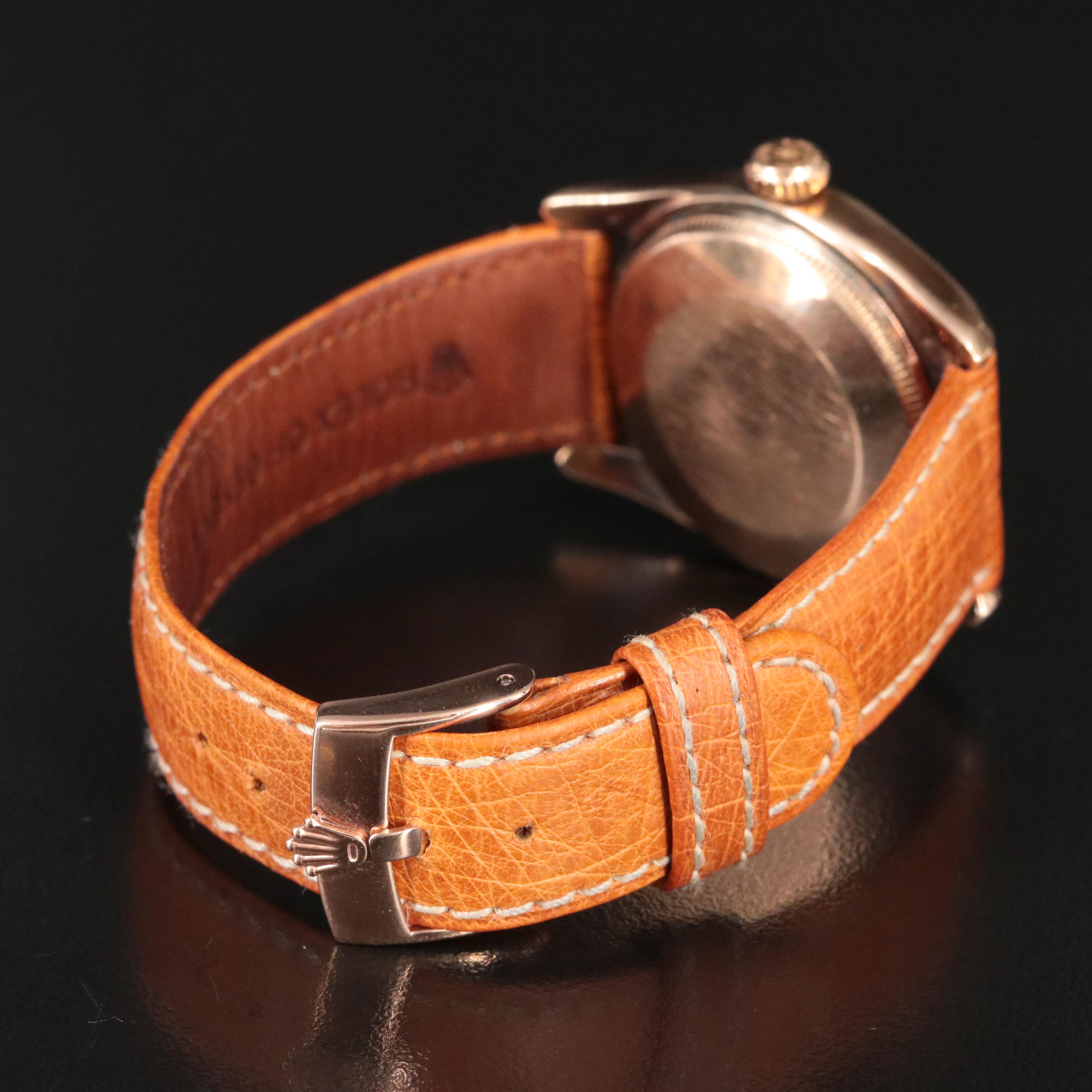 Vintage Rolex Oyster Perpetual 18K Rose Gold Bombay Model 6090 Watch