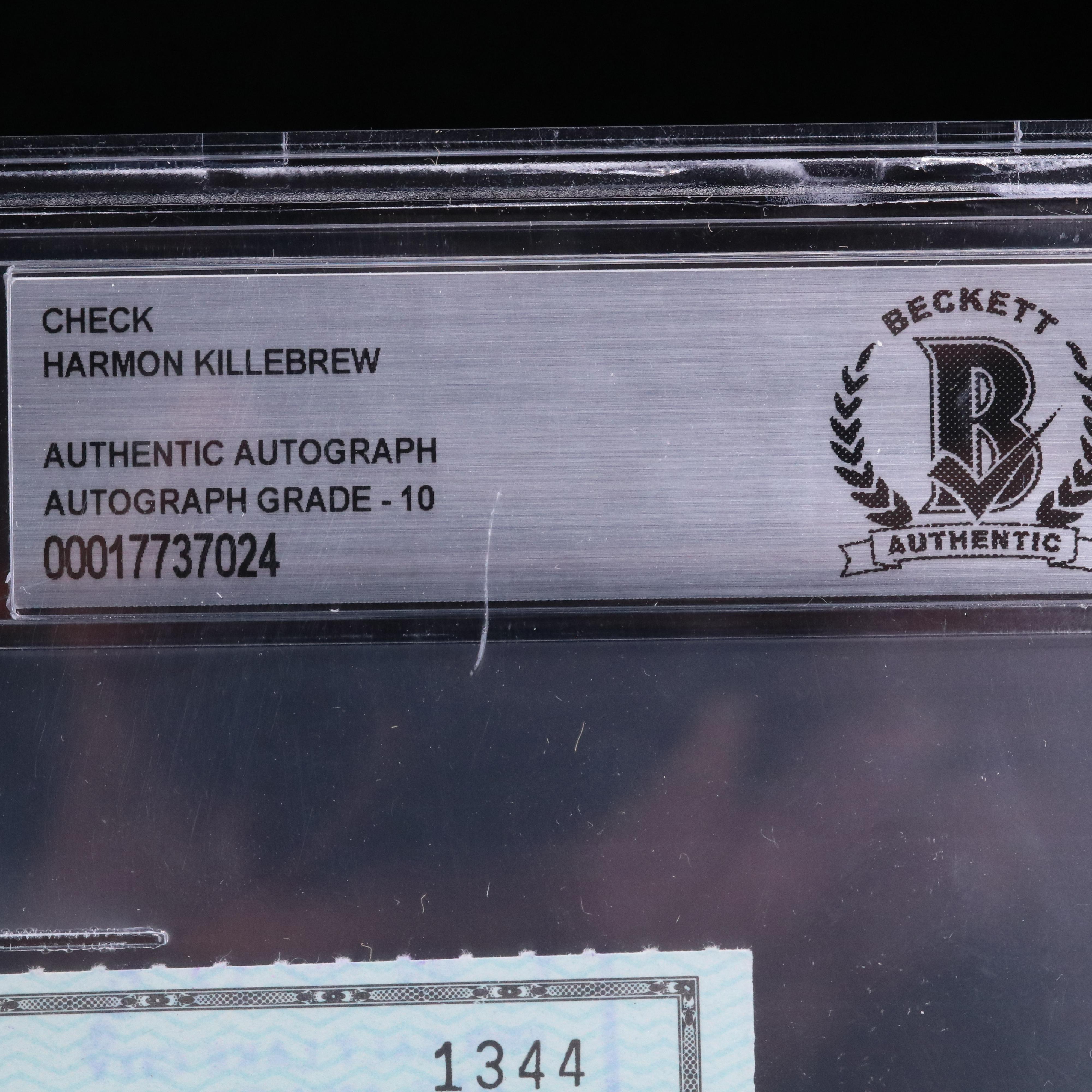 Harmon Killebrew Signed Personal Check, Beckett