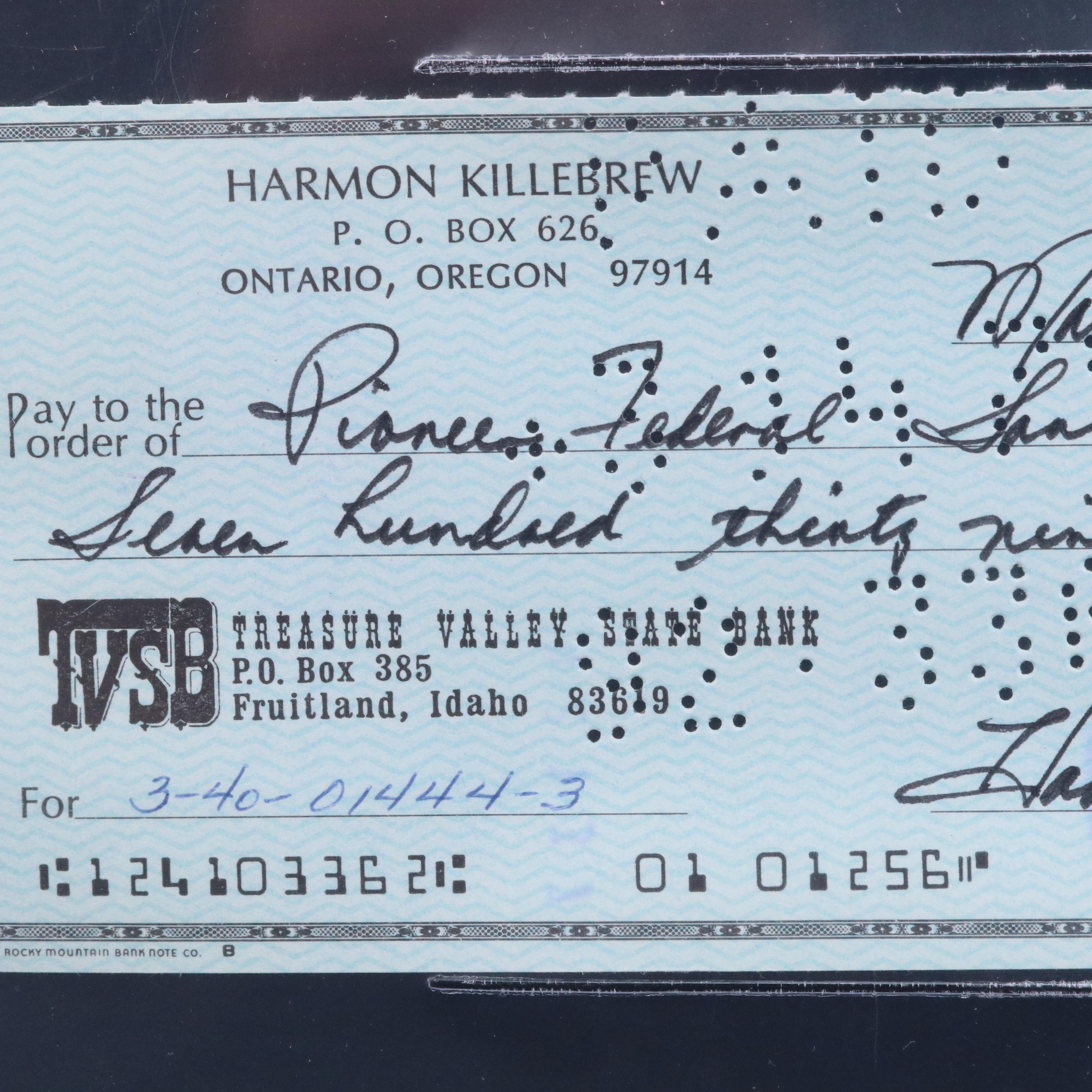Harmon Killebrew Signed Personal Check, Beckett