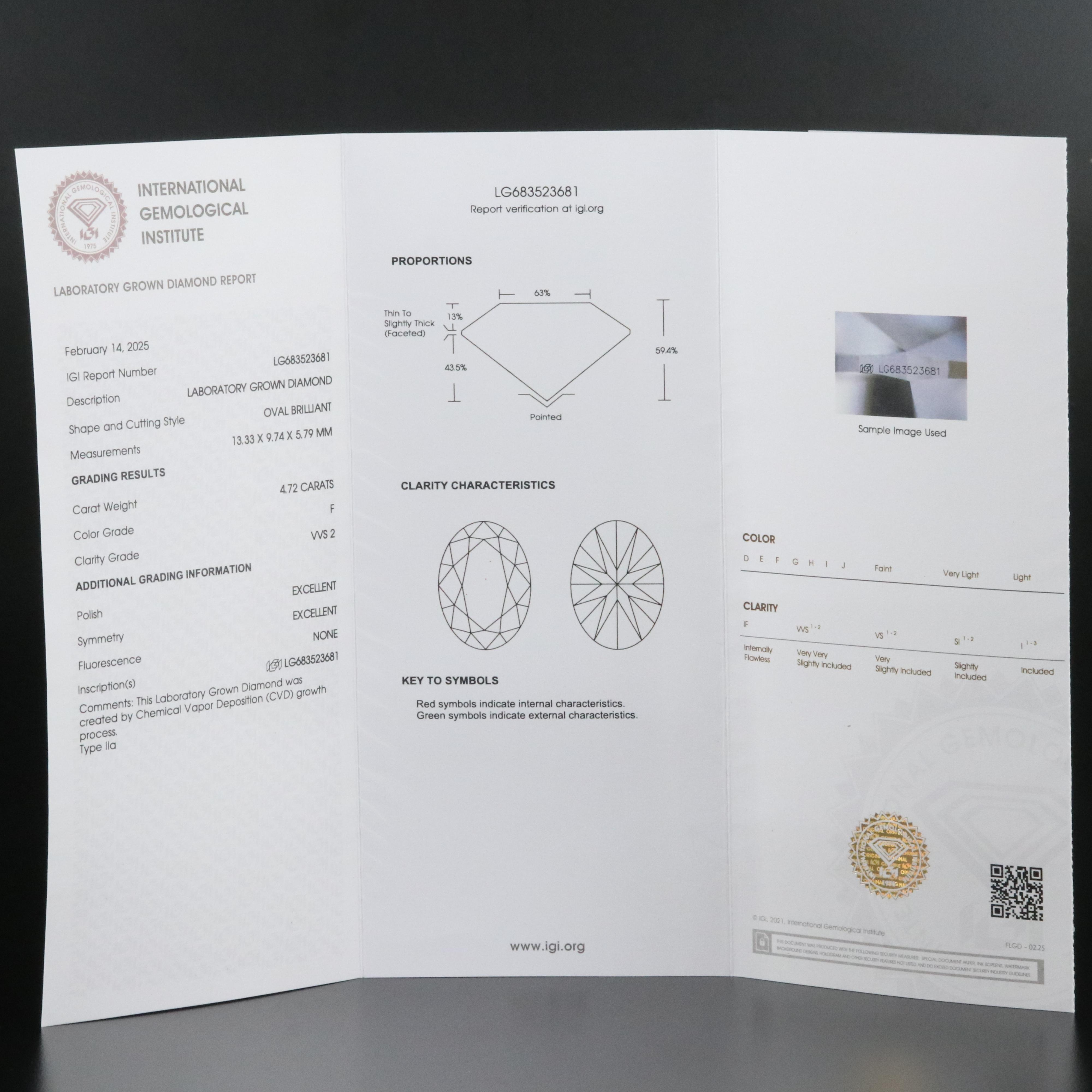 Platinum 4.72 CT Lab Grown Diamond Solitaire Necklace with IGI Report