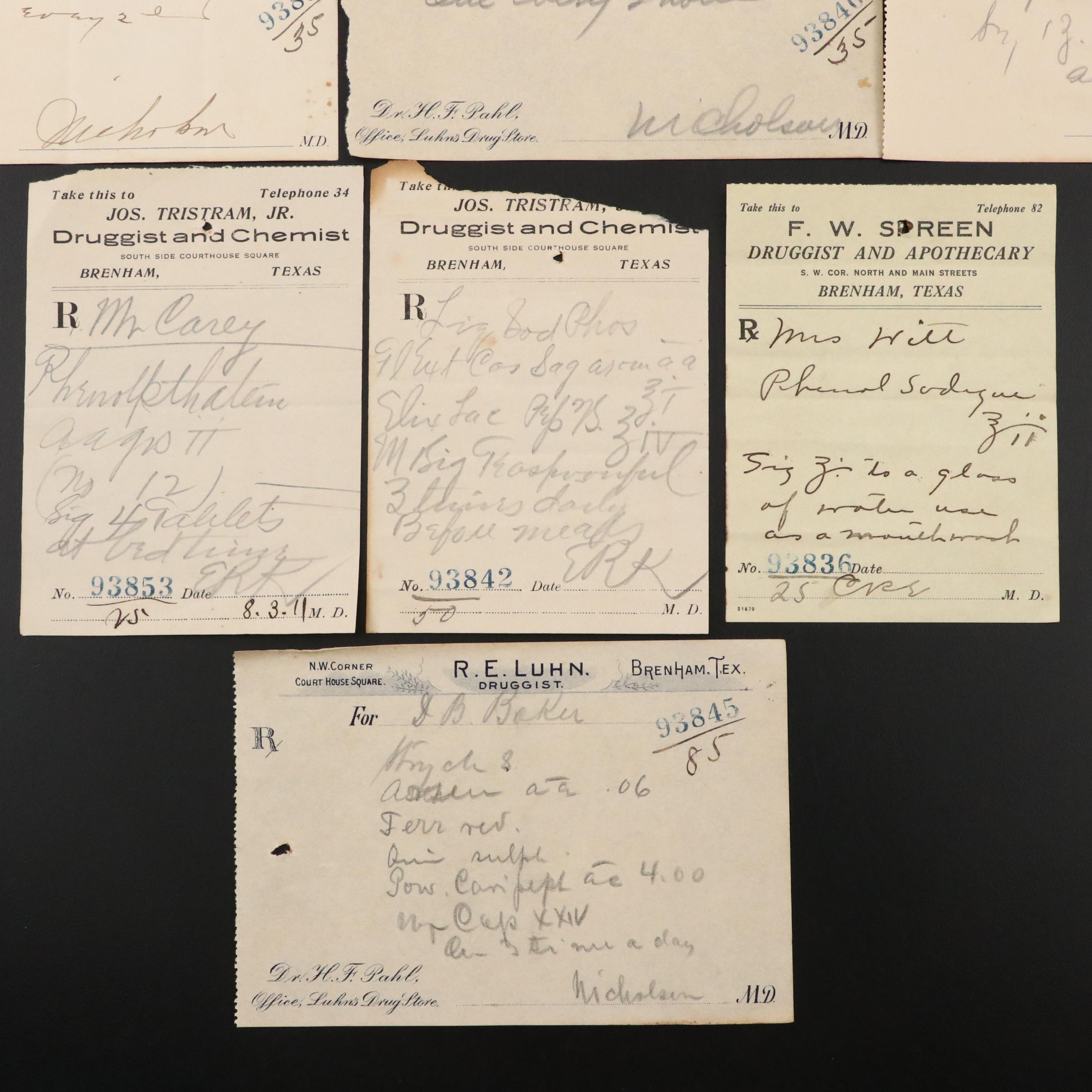 Prescription Forms for Glyco-Thymoline, Zinc Sulfate and More, 1911