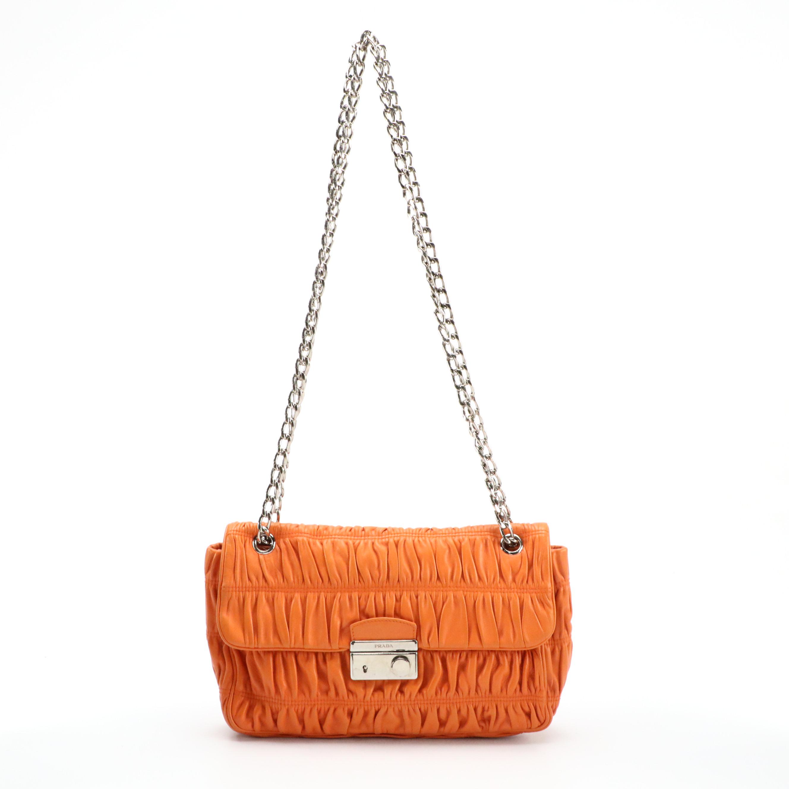 Prada Gaufré Nappa Leather Front-Flap Shoulder Bag with Chain-Link Strap