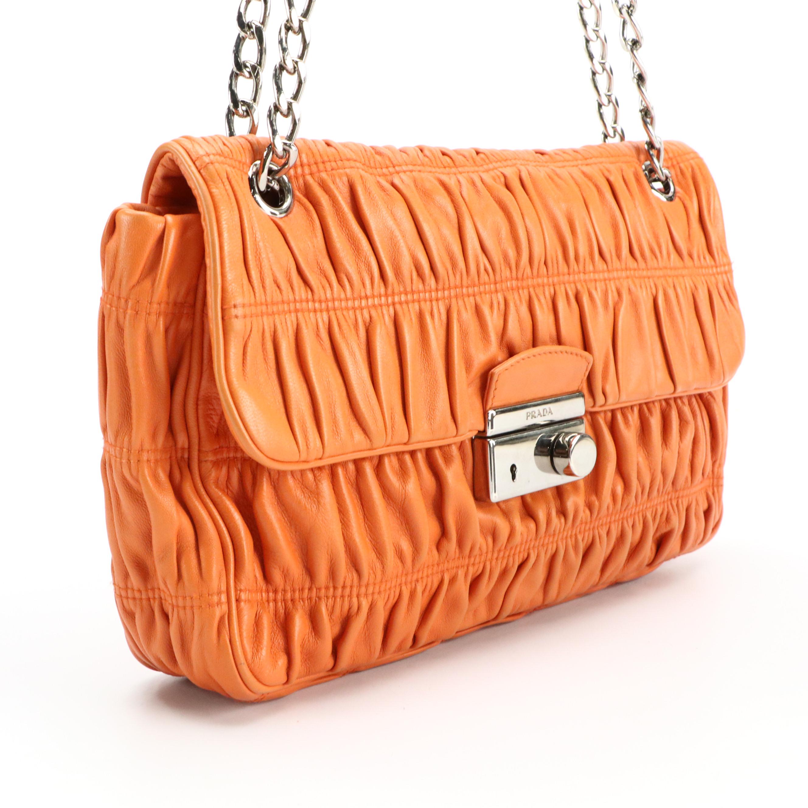 Prada Gaufré Nappa Leather Front-Flap Shoulder Bag with Chain-Link Strap