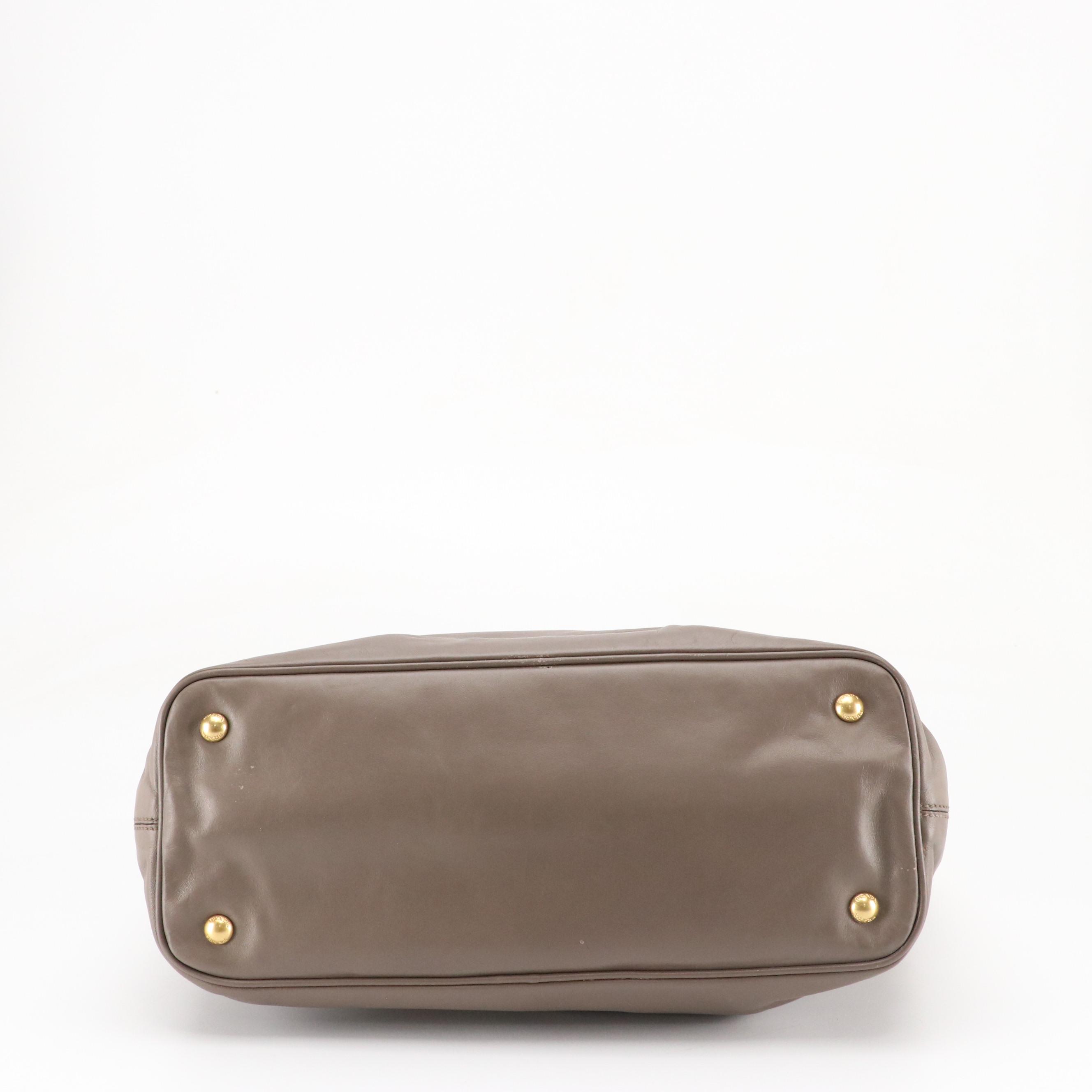 Prada Side Zip Soft Calf Leather Two-Way Shopping Tote Bag