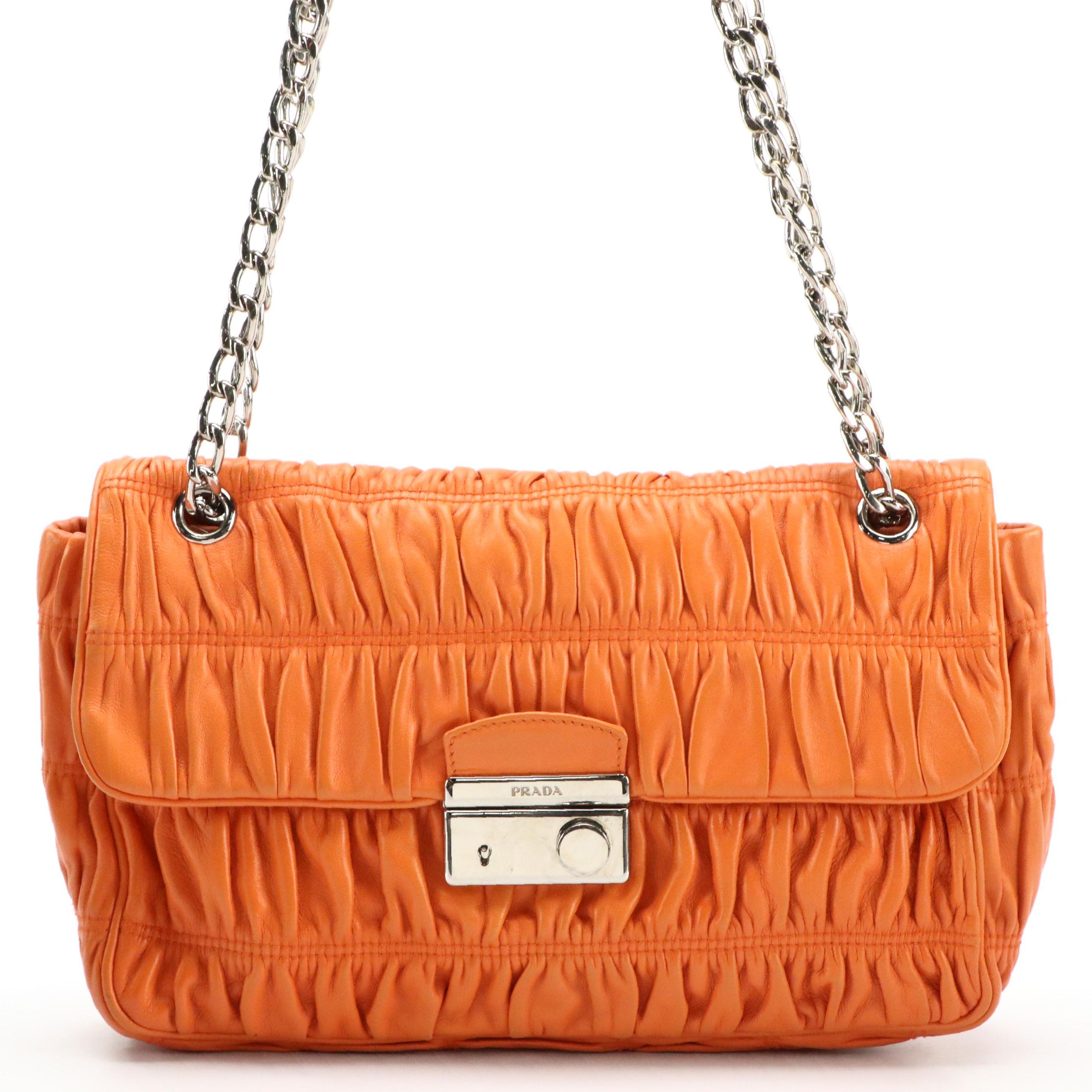 Prada Gaufré Nappa Leather Front-Flap Shoulder Bag with Chain-Link Strap