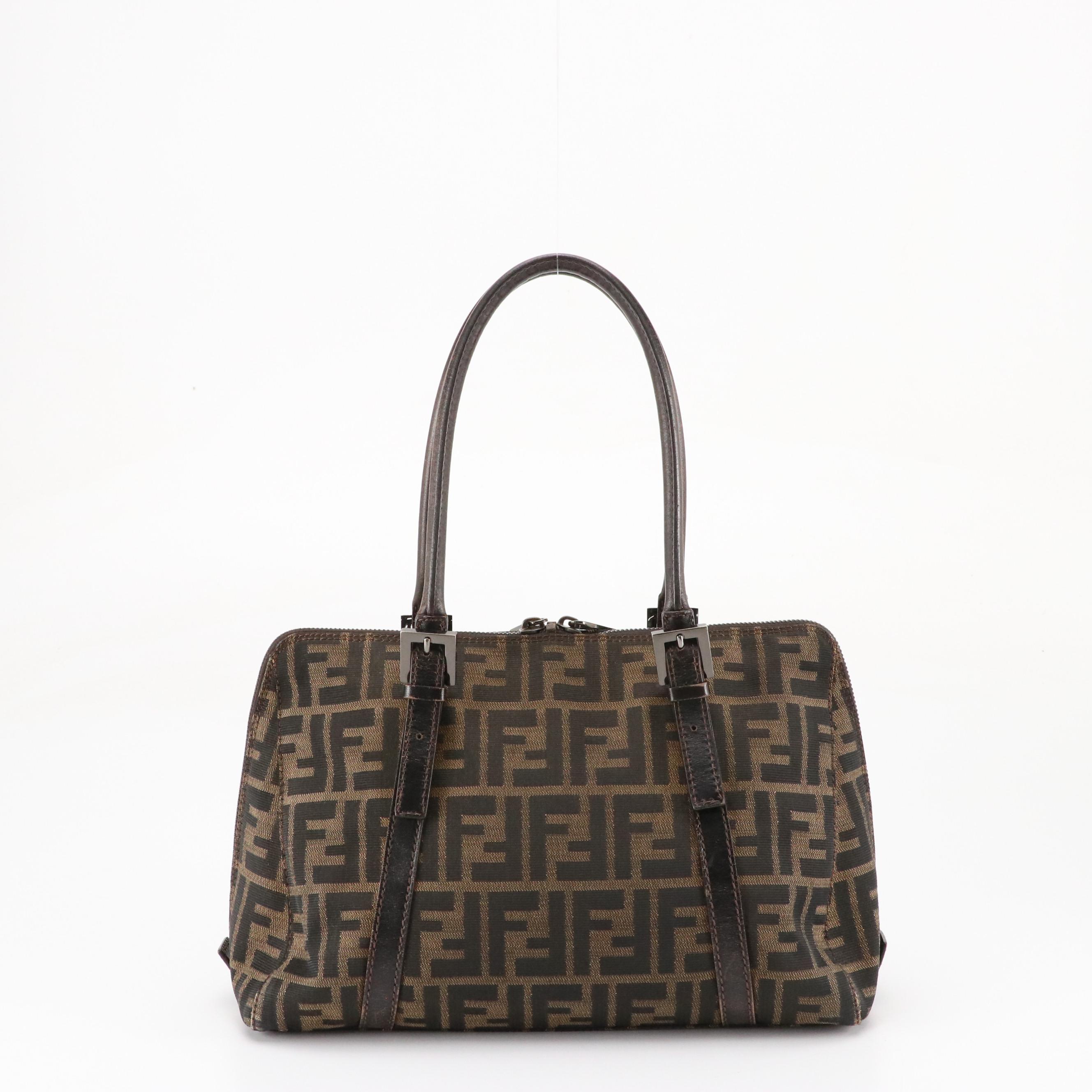 Fendi Boston Bag in Tobacco Zucca Jacquard Canvas and Leather