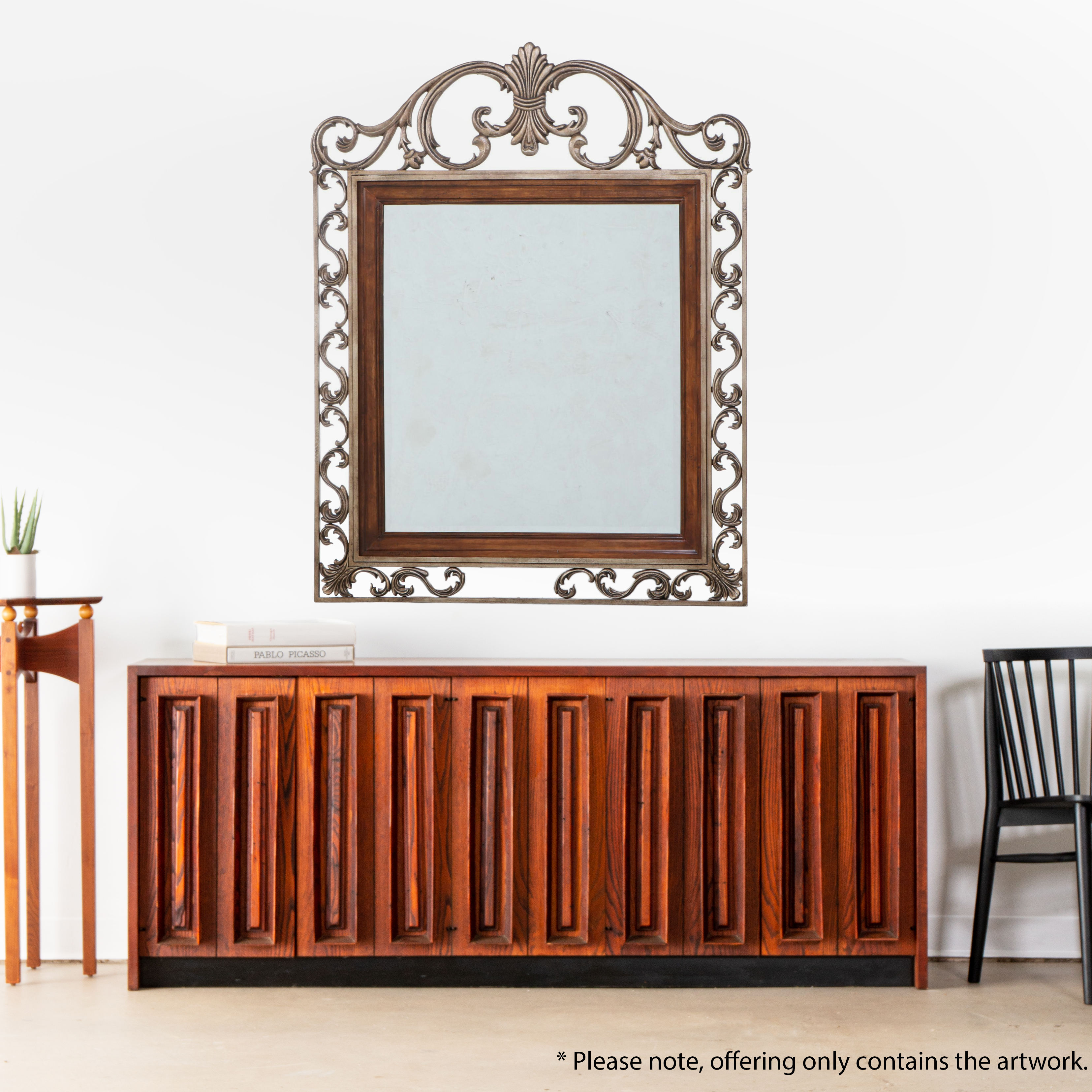 French Provincial Style Gilt Metal and Walnut-Stained Mirror