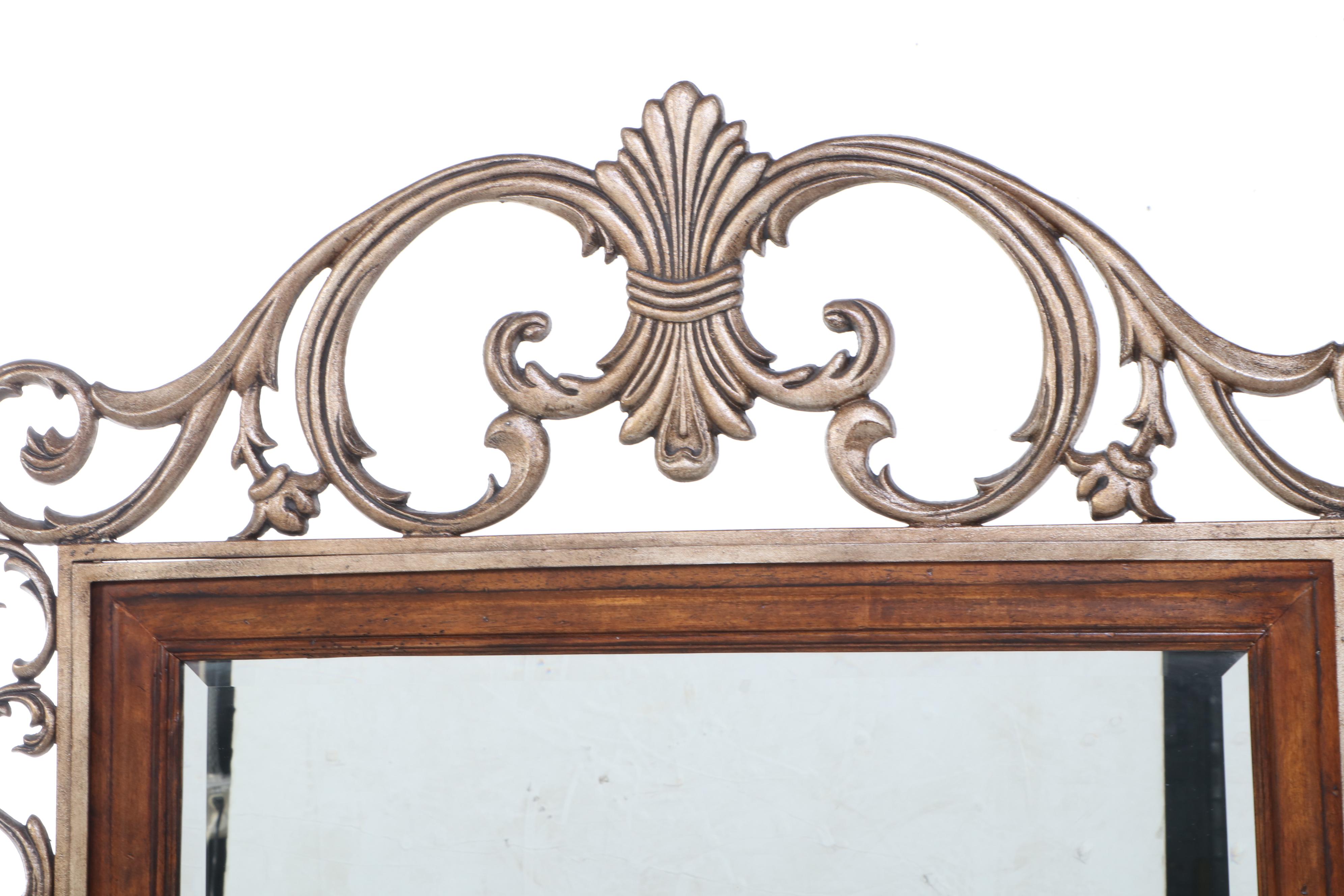 French Provincial Style Gilt Metal and Walnut-Stained Mirror