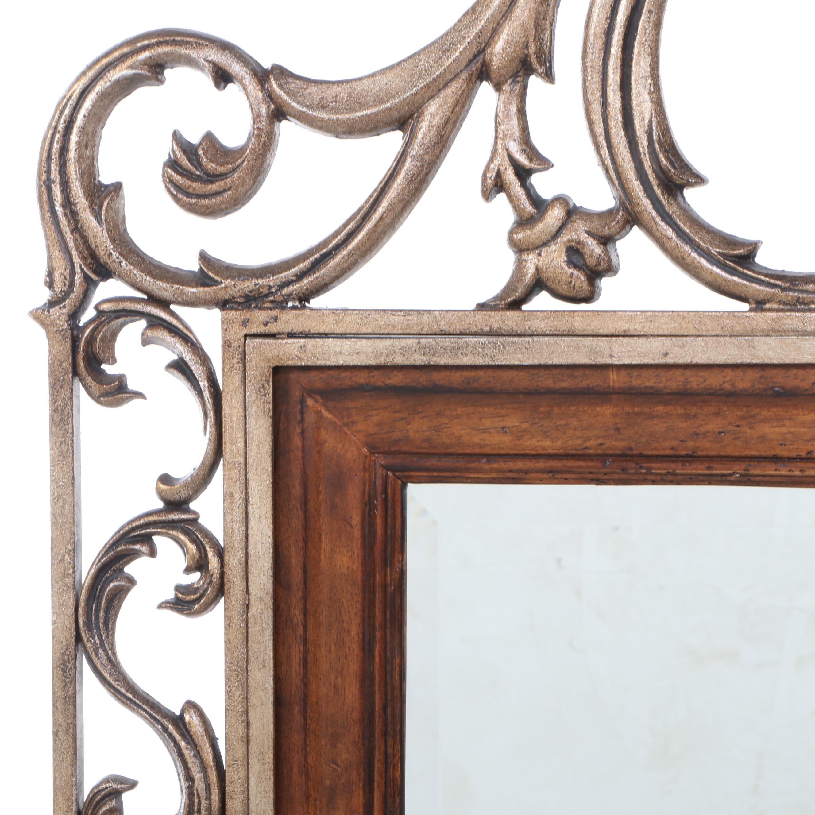 French Provincial Style Gilt Metal and Walnut-Stained Mirror