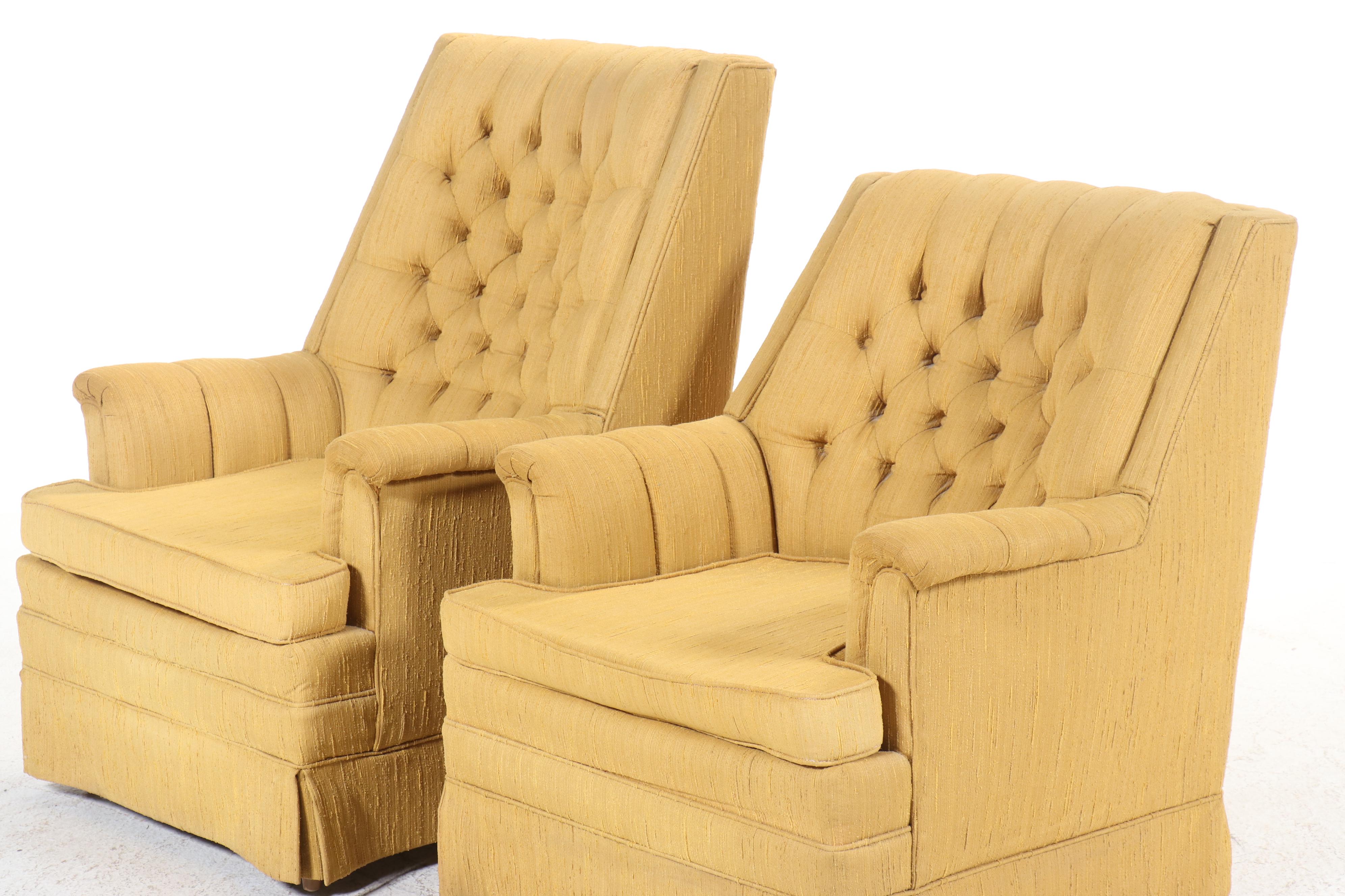 Near-Pair of Flexsteel Mid Century Modern Button-Tufted Armchairs