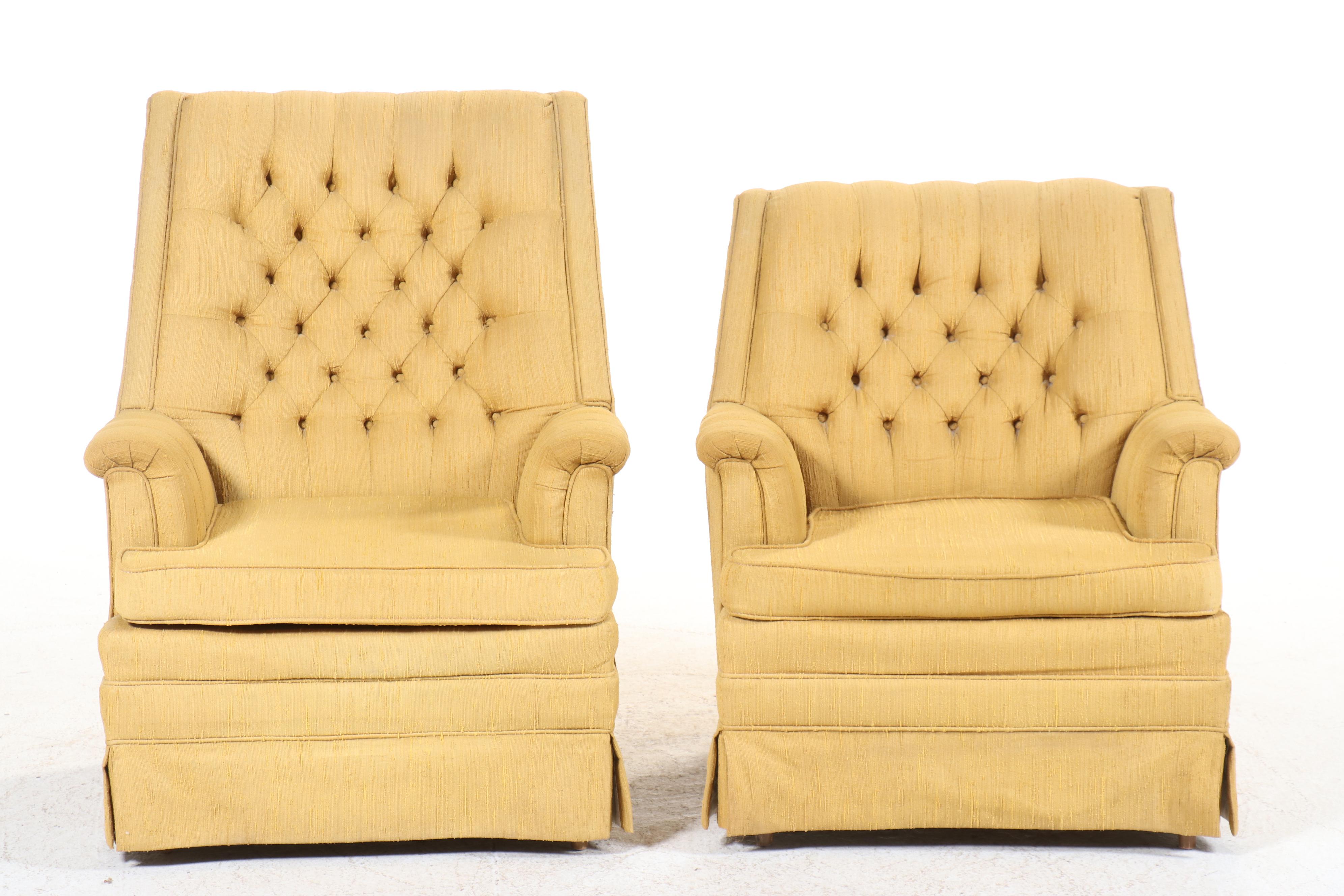 Near-Pair of Flexsteel Mid Century Modern Button-Tufted Armchairs