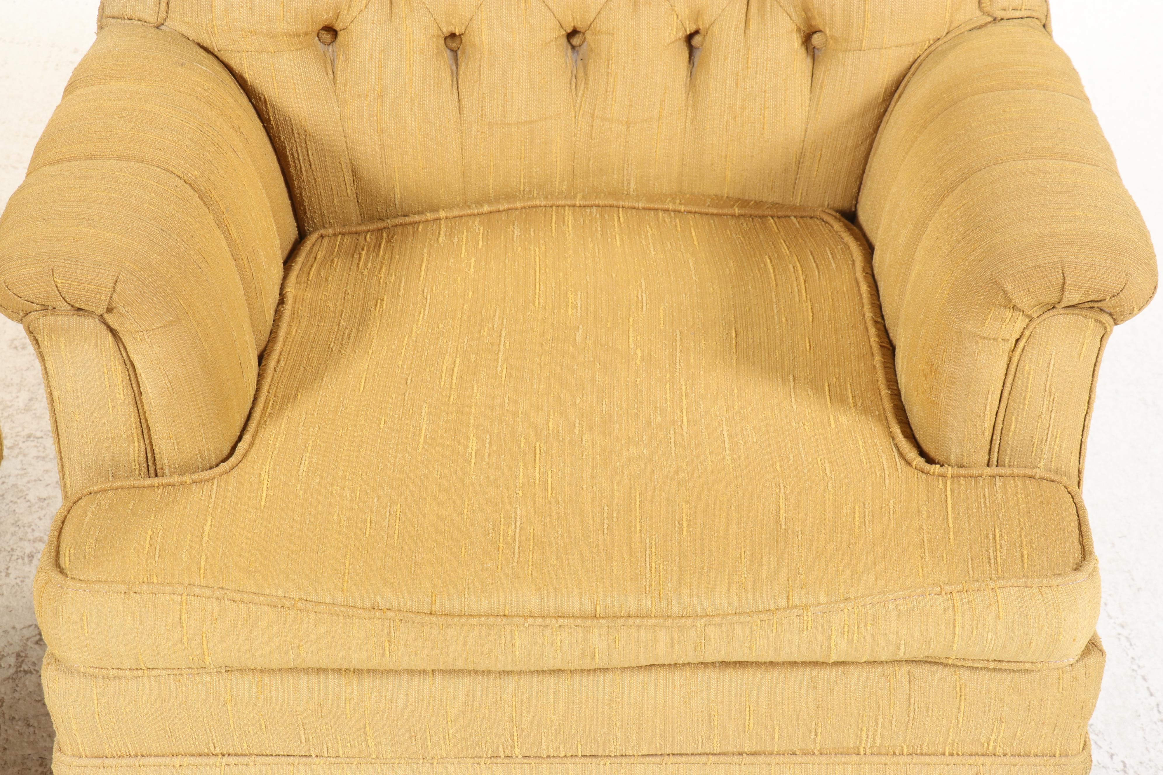 Near-Pair of Flexsteel Mid Century Modern Button-Tufted Armchairs