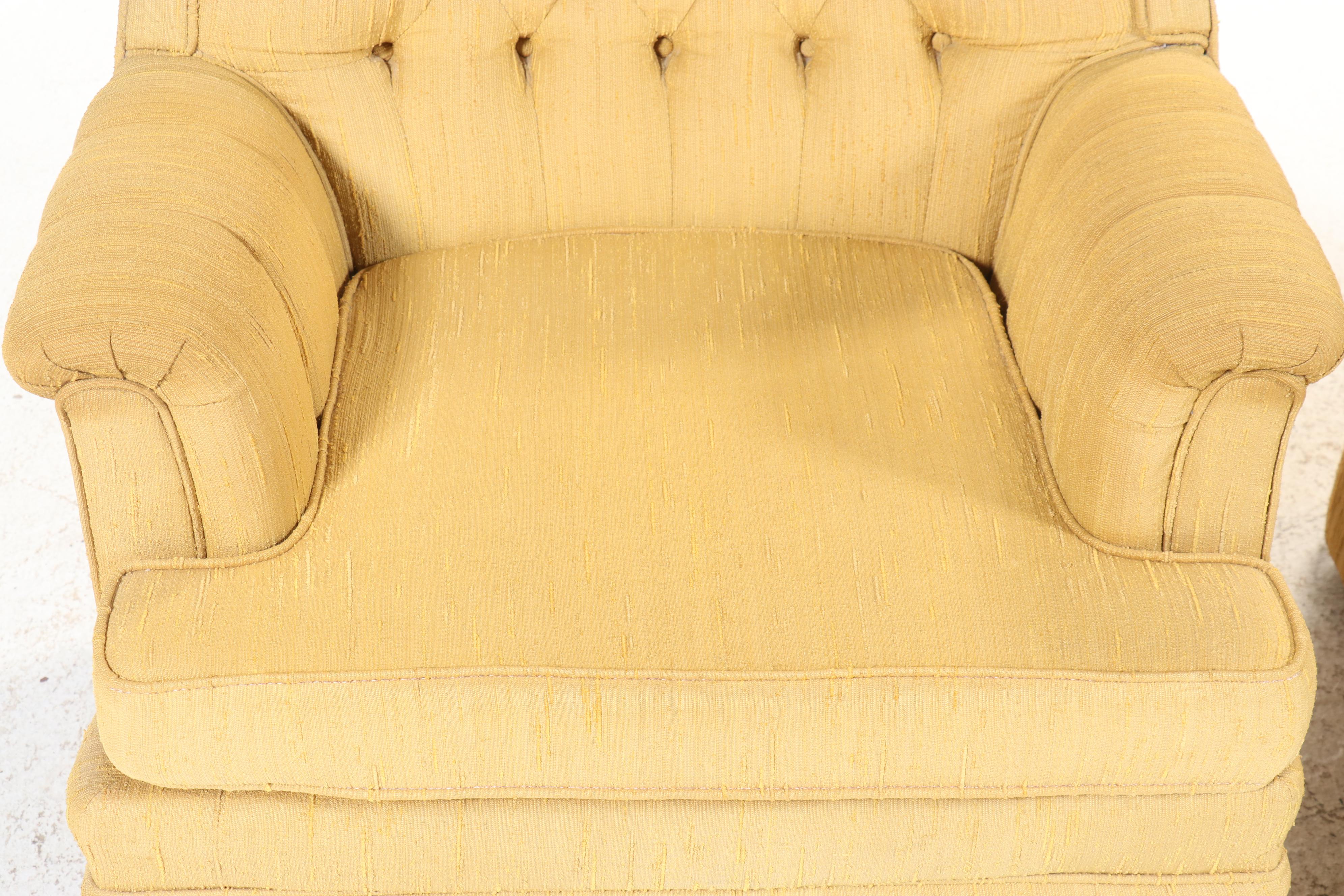 Near-Pair of Flexsteel Mid Century Modern Button-Tufted Armchairs