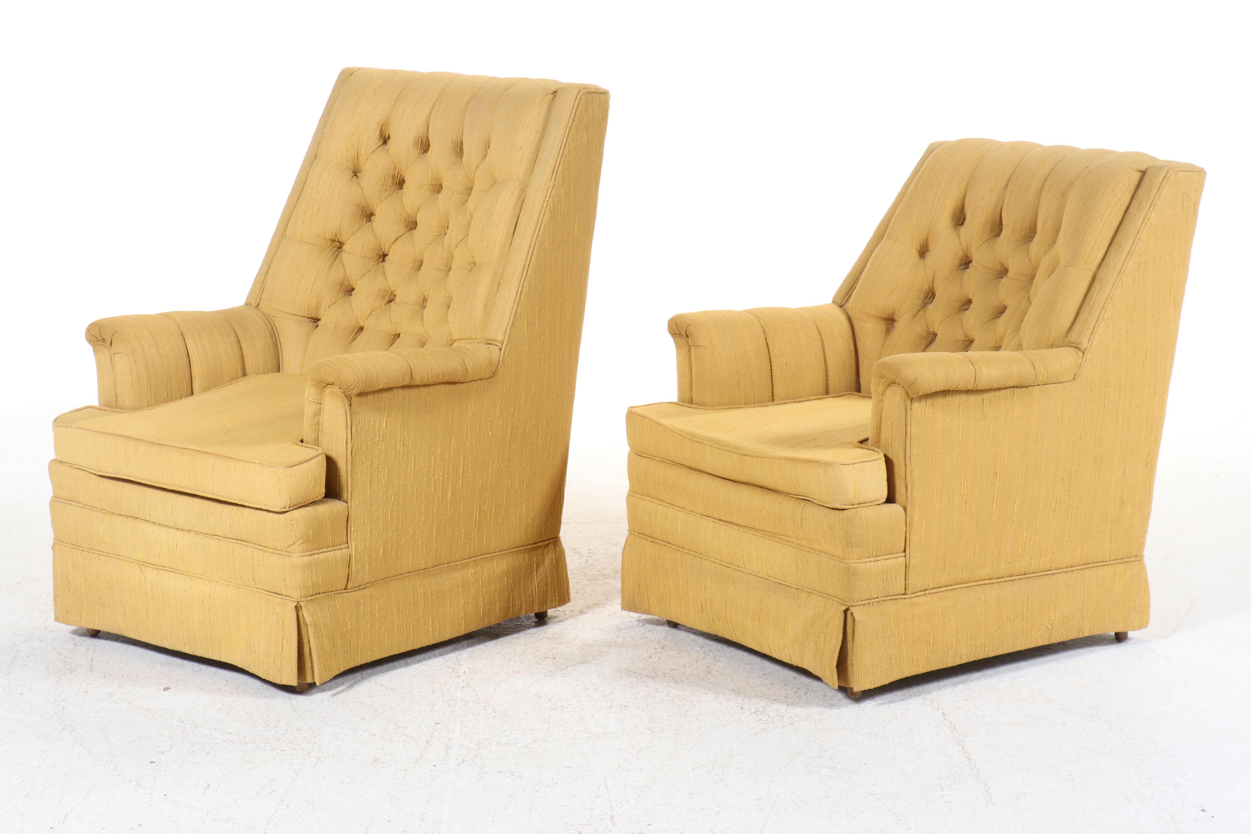 Near-Pair of Flexsteel Mid Century Modern Button-Tufted Armchairs