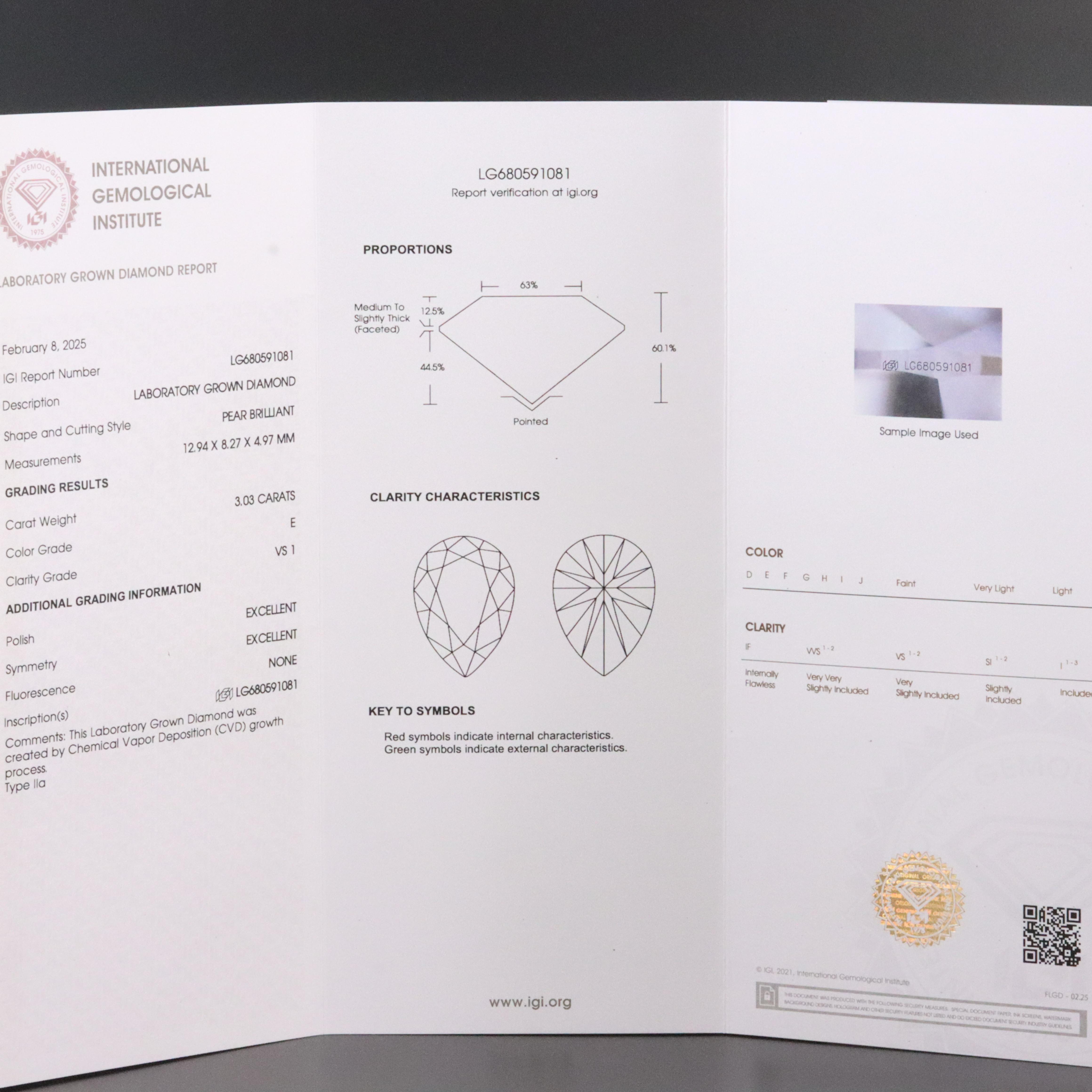 Platinum 3.03 CT Lab Grown Diamond Solitaire Necklace with IGI Report