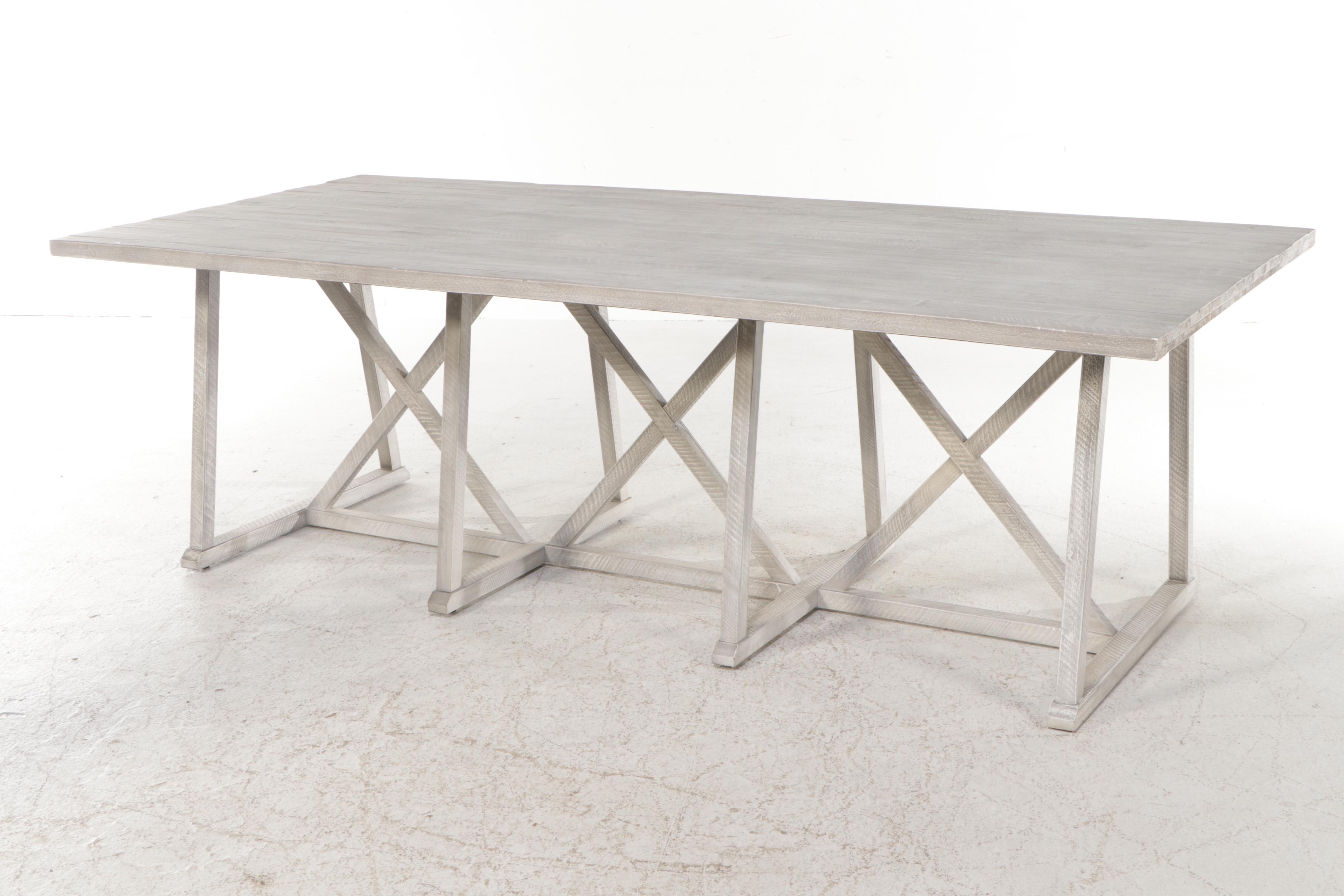 Contemporary Farmhouse Style Dining Table and Six Caned Back Chairs