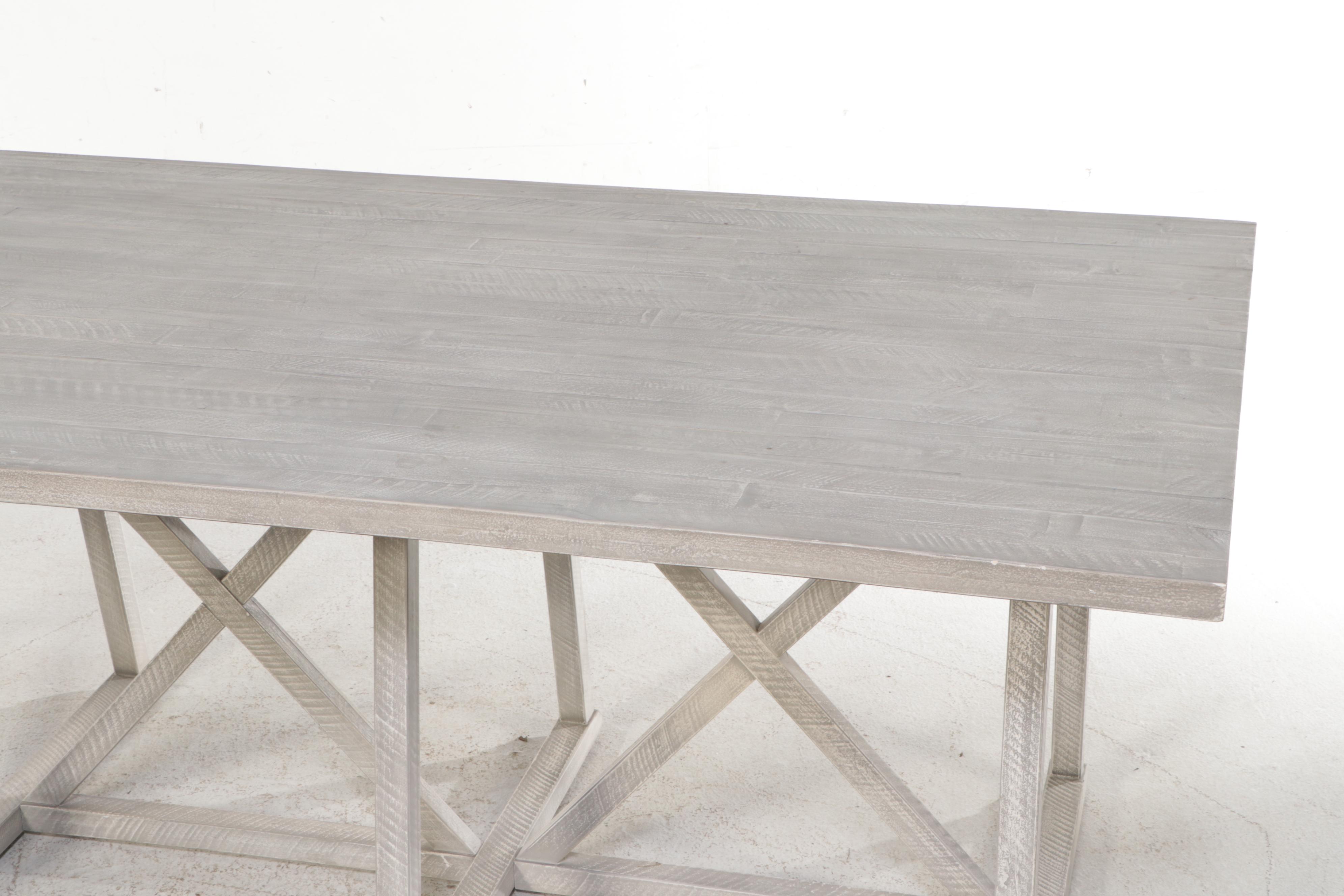 Contemporary Farmhouse Style Dining Table and Six Caned Back Chairs