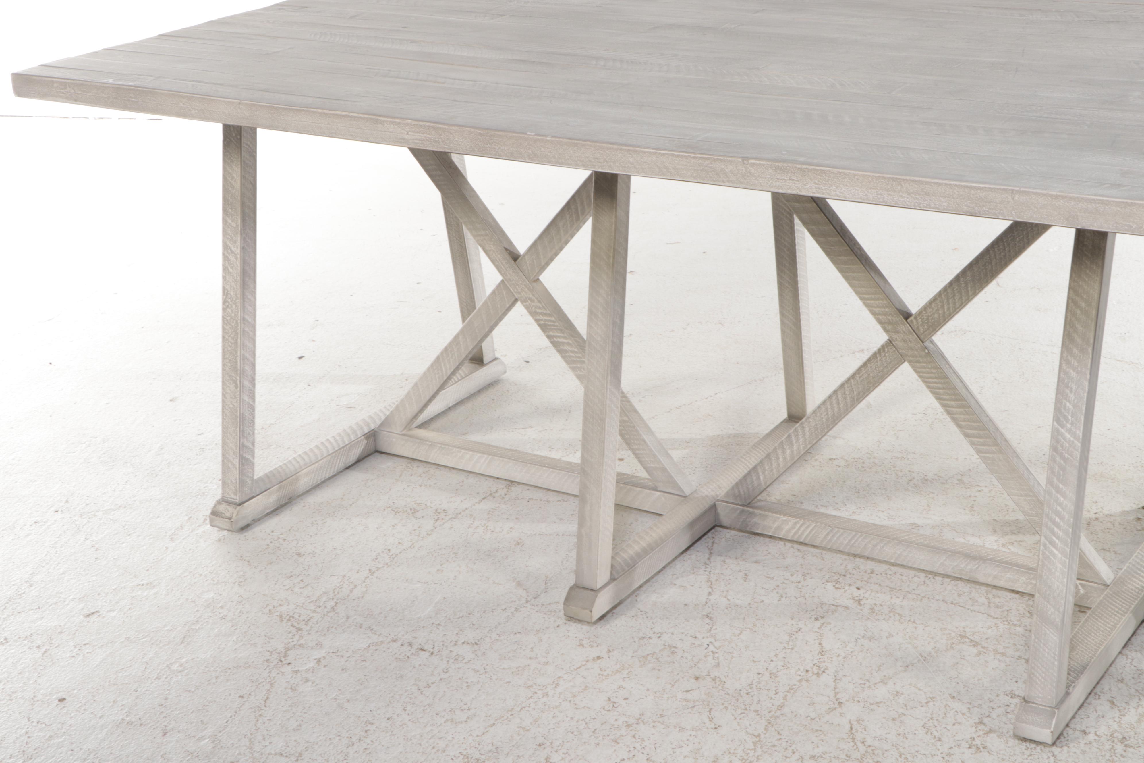 Contemporary Farmhouse Style Dining Table and Six Caned Back Chairs