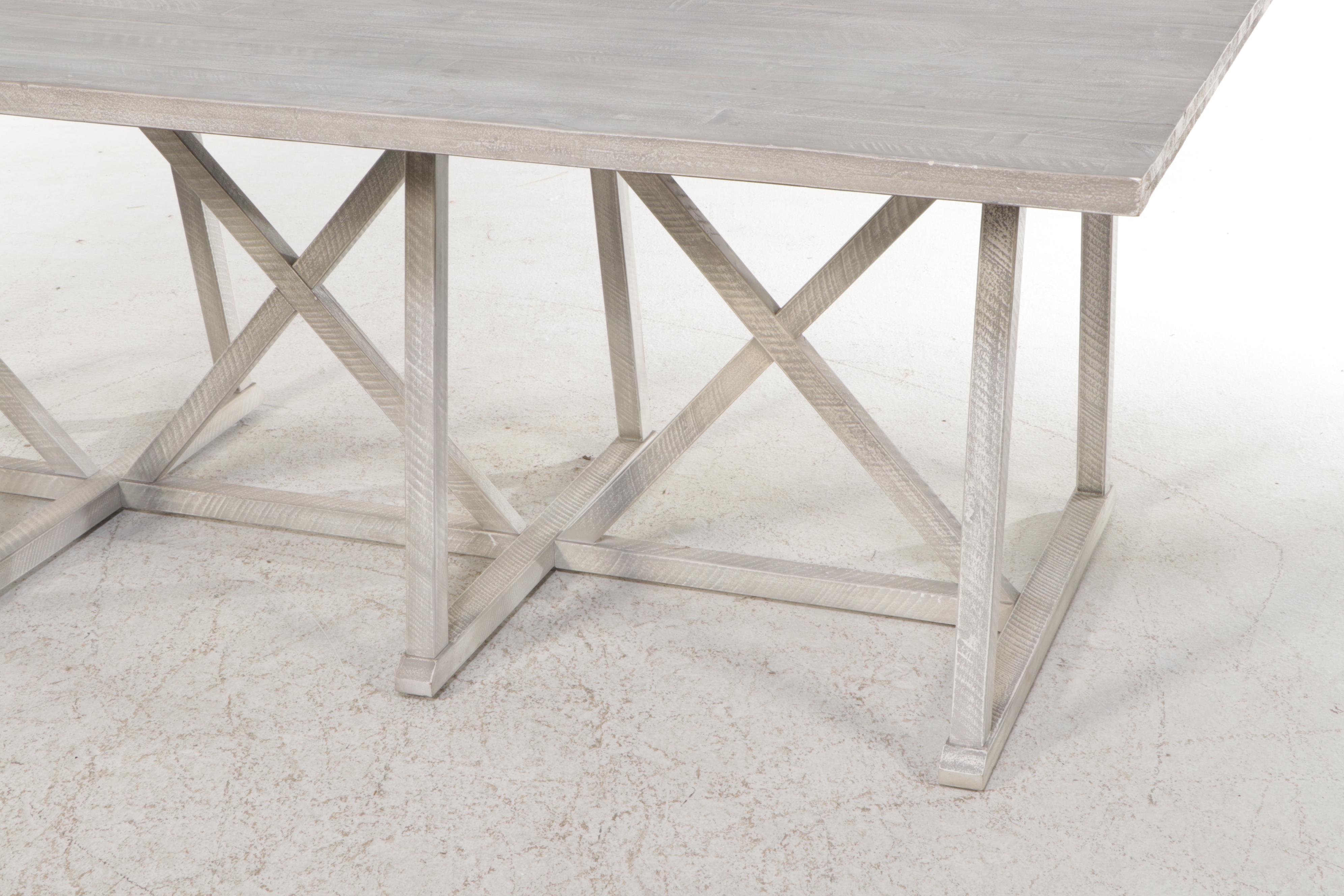 Contemporary Farmhouse Style Dining Table and Six Caned Back Chairs