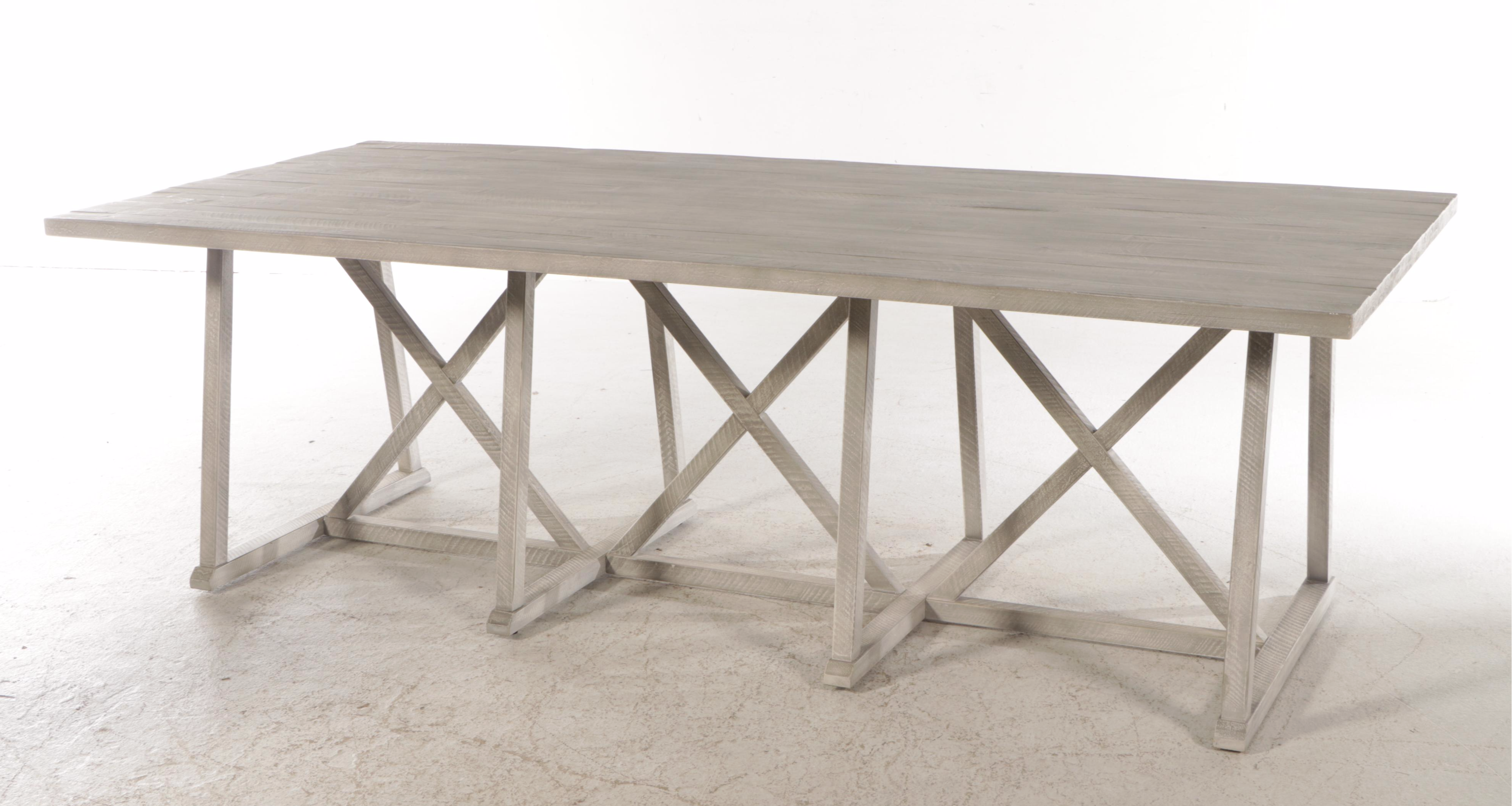 Contemporary Farmhouse Style Dining Table and Six Caned Back Chairs