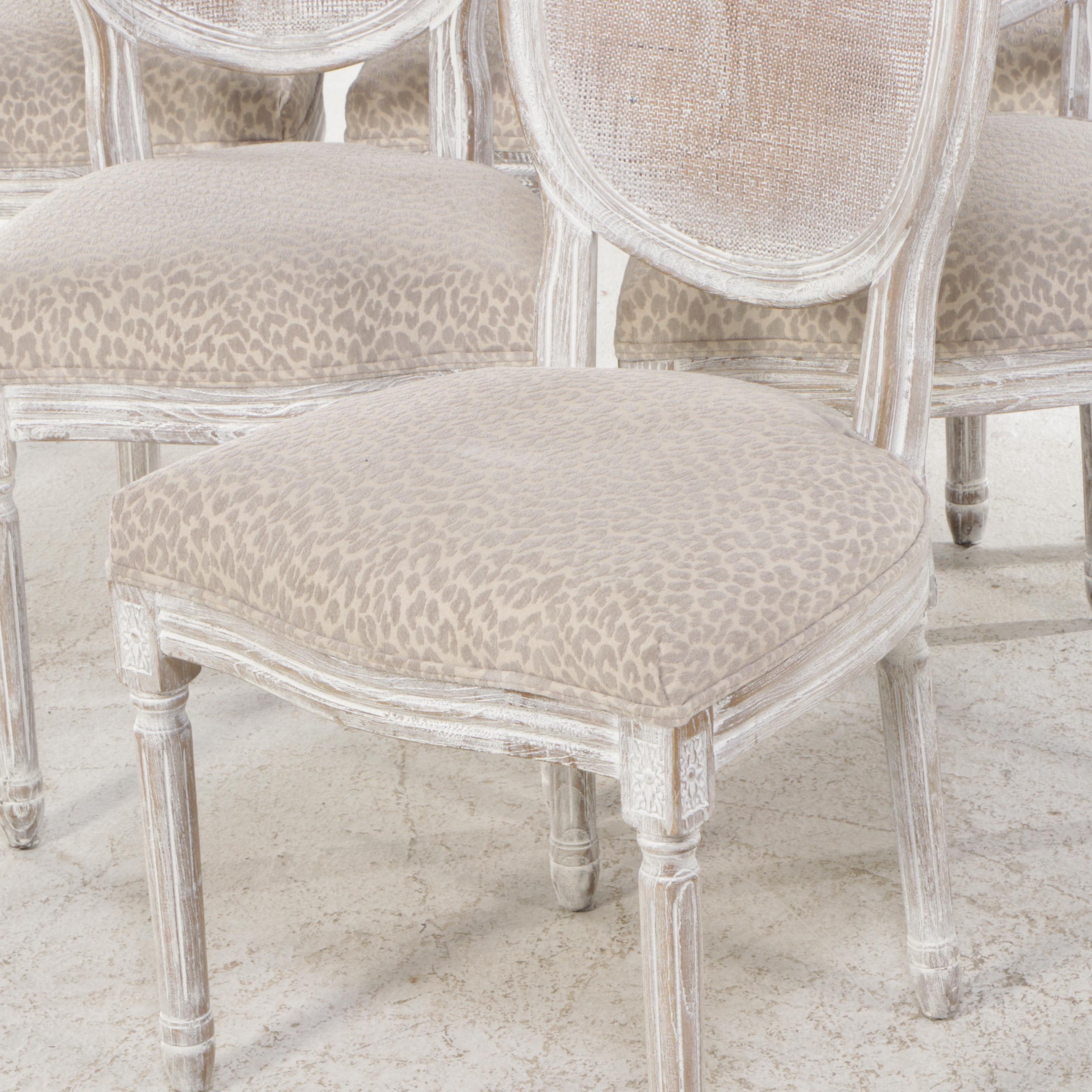 Contemporary Farmhouse Style Dining Table and Six Caned Back Chairs