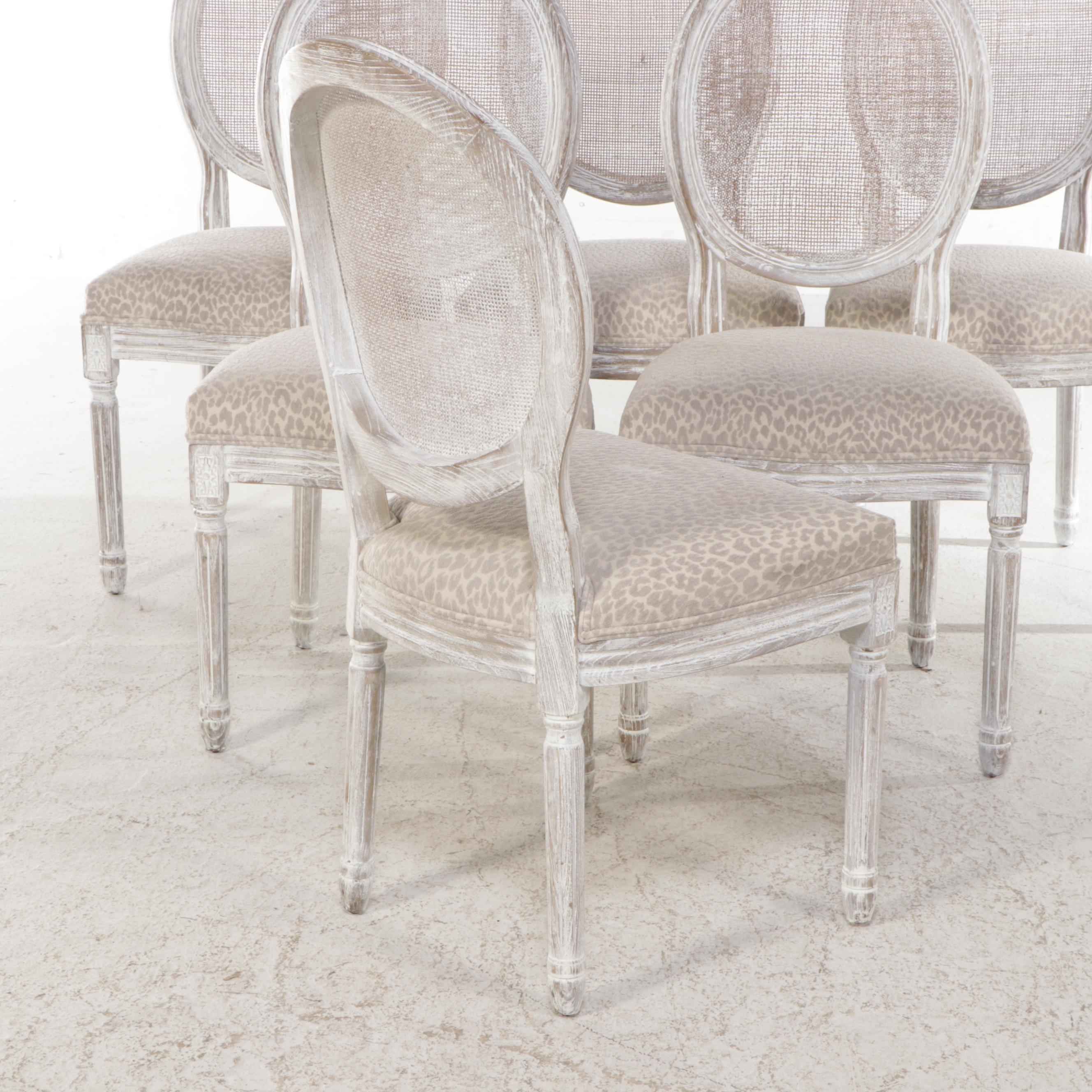 Contemporary Farmhouse Style Dining Table and Six Caned Back Chairs