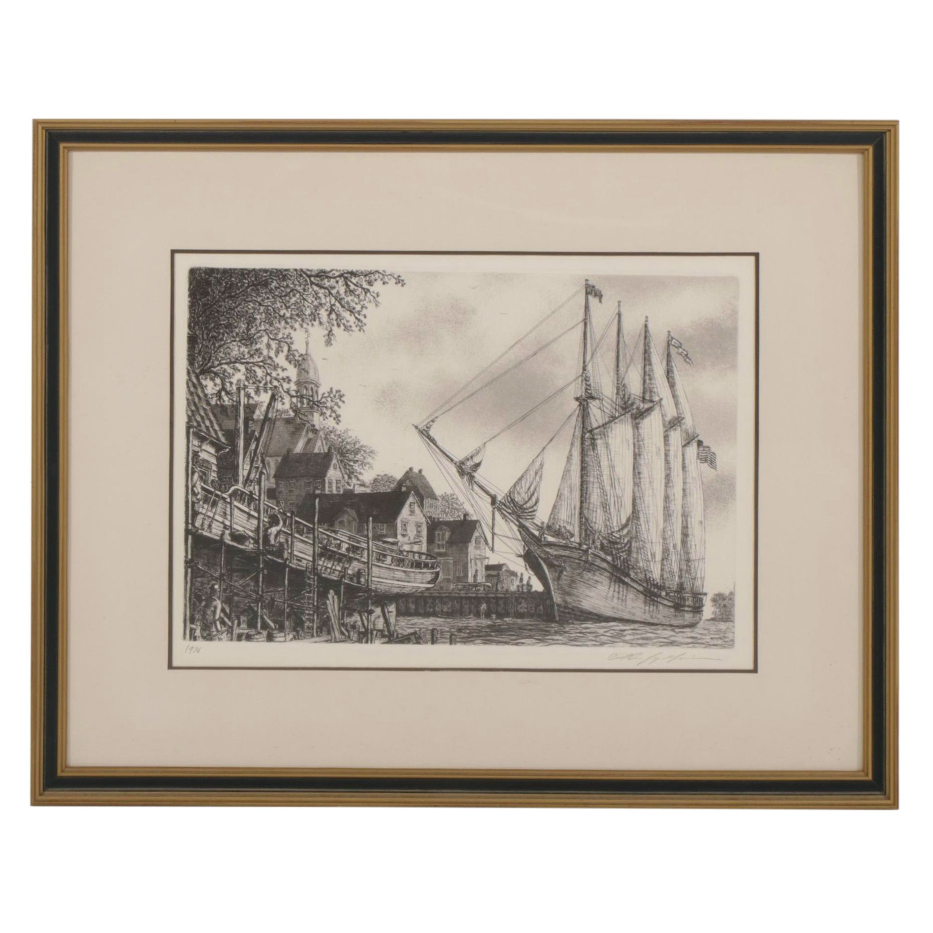Alan Jay Gaines "Tall Ships" Intaglio Print, 1976