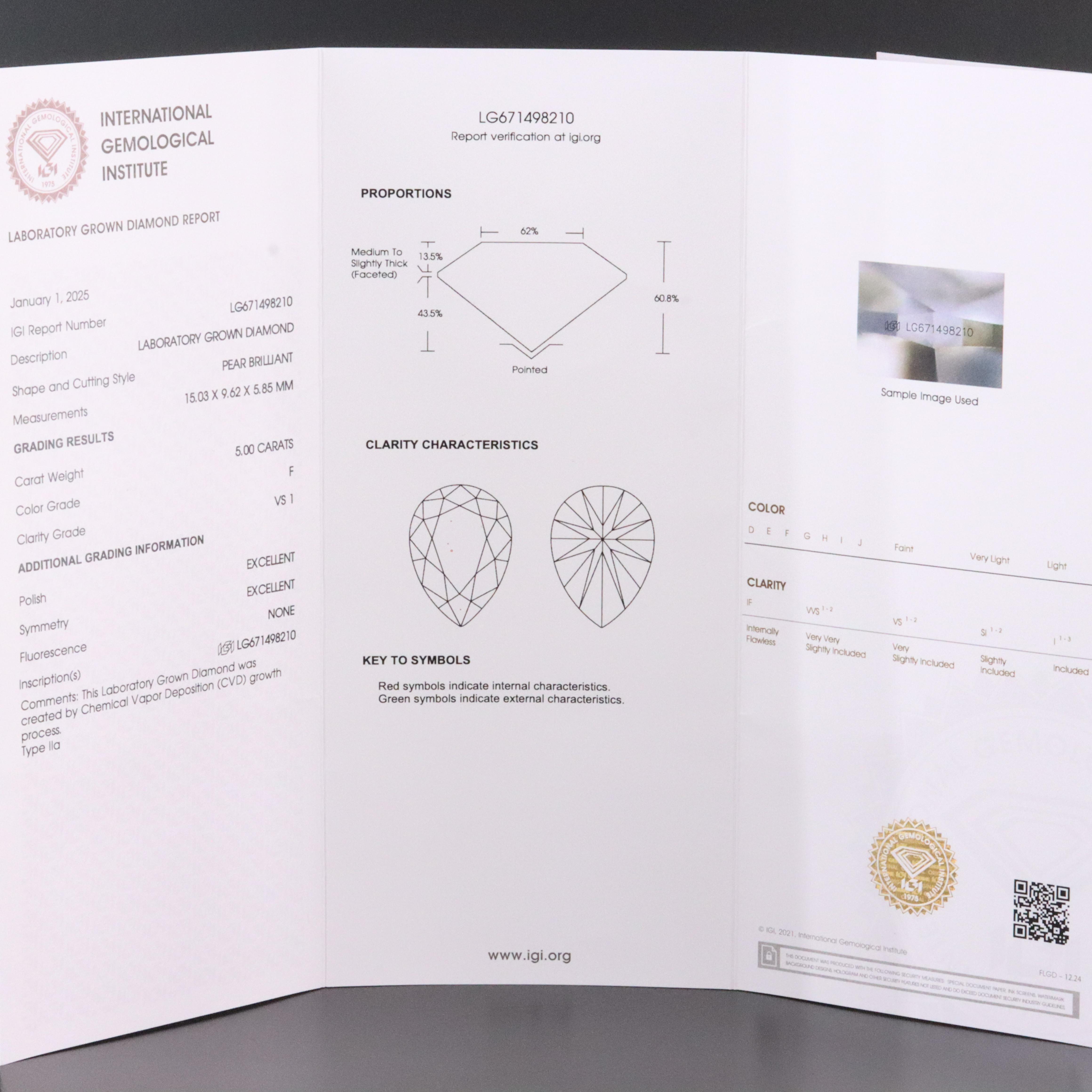 Platinum 5.00 CT Lab Grown Diamond Solitaire Necklace with IGI Report