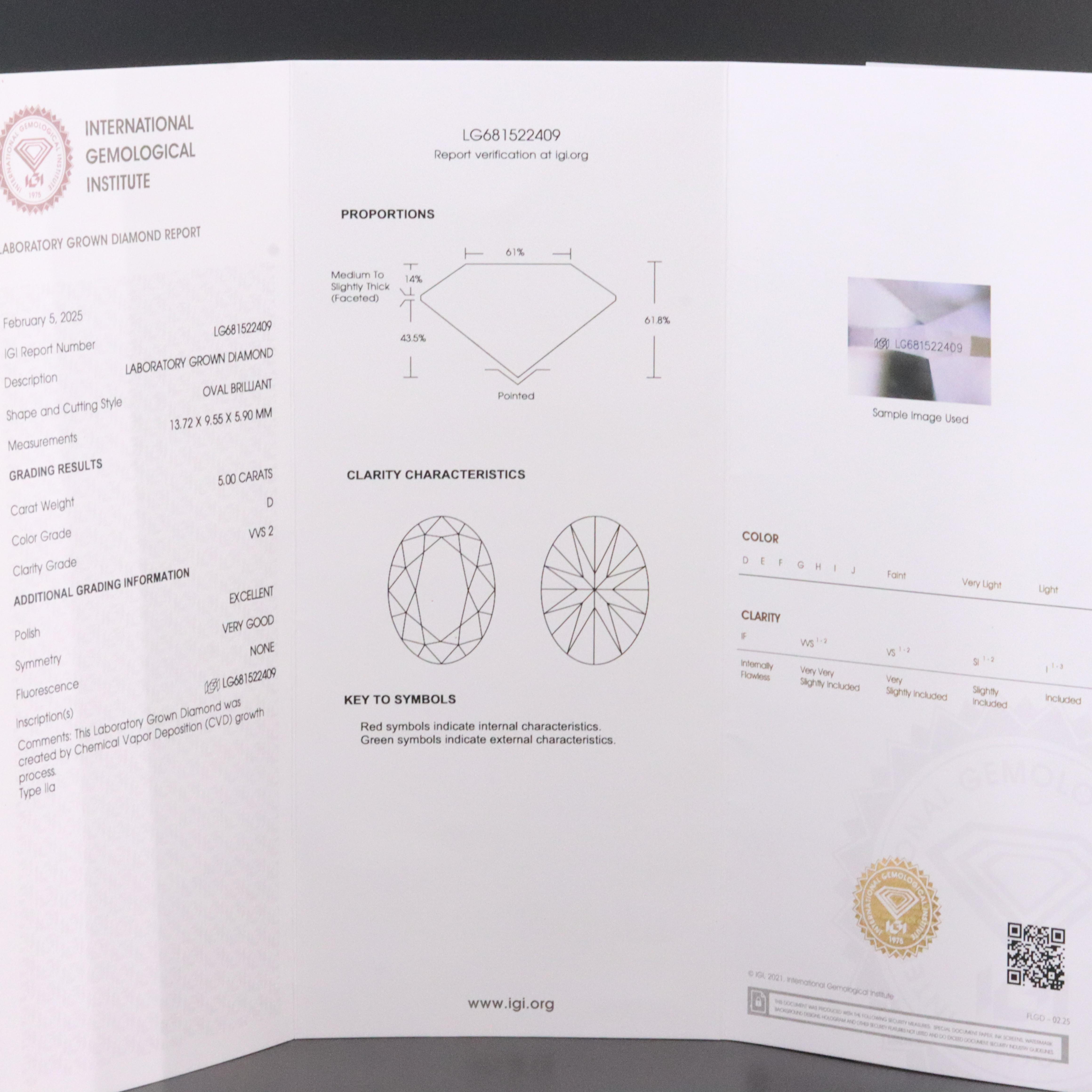 Platinum 5.00 CT Lab Grown Diamond Solitaire Necklace with IGI Report